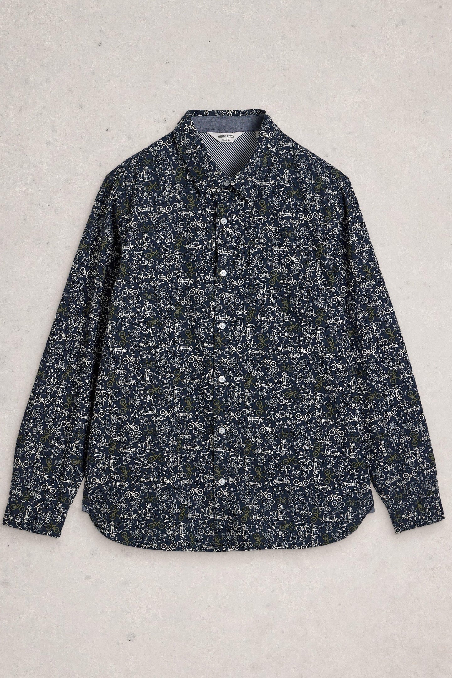 White Stuff Bike Printed Shirt Navy Print Maat: M | Casual Overhemden Outlet | Heren | Blauw