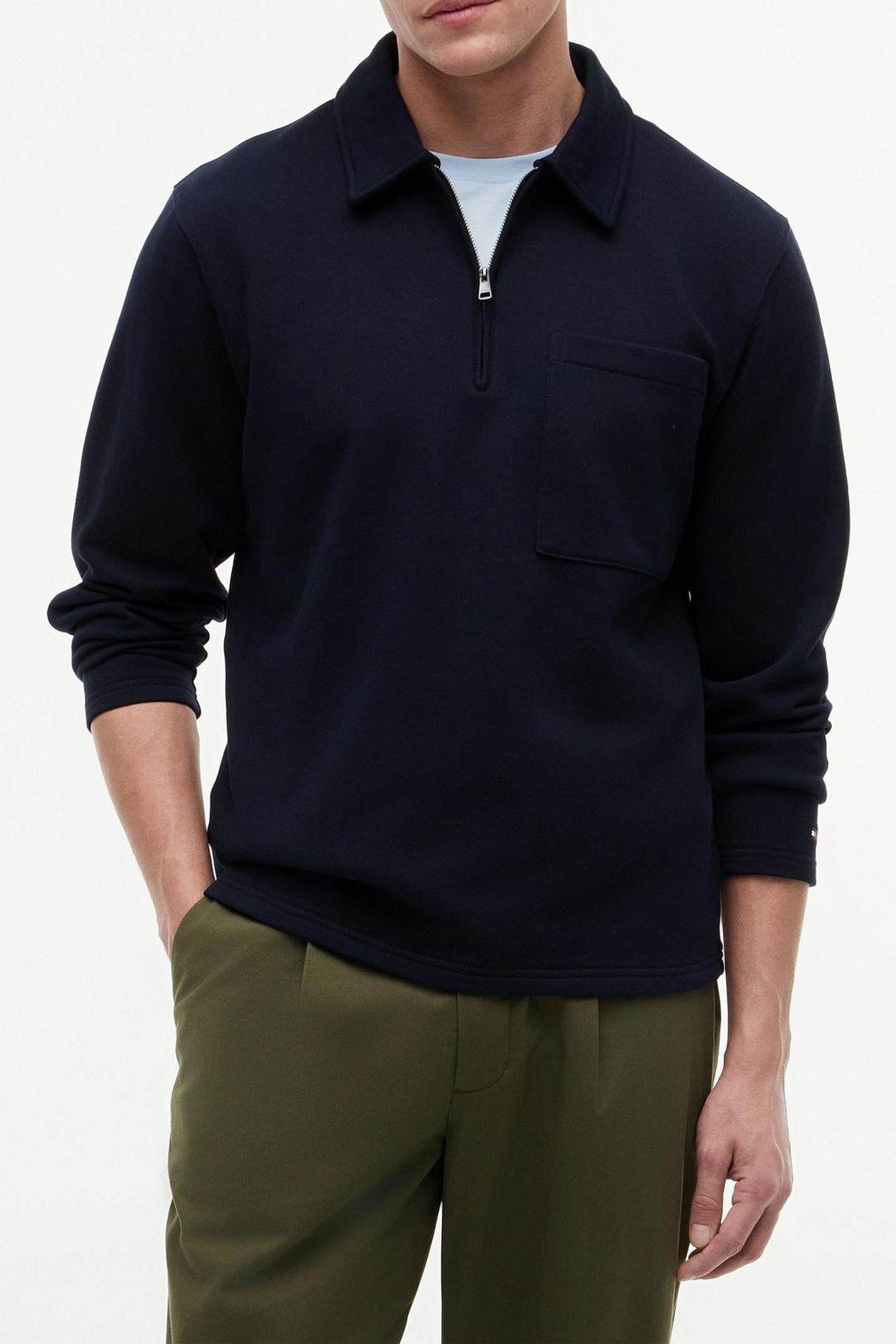 Tommy Hilfiger Essential Terry Quarter-zip Desert Sky Maat: XL | Sweaters Outlet | Heren | Blauw