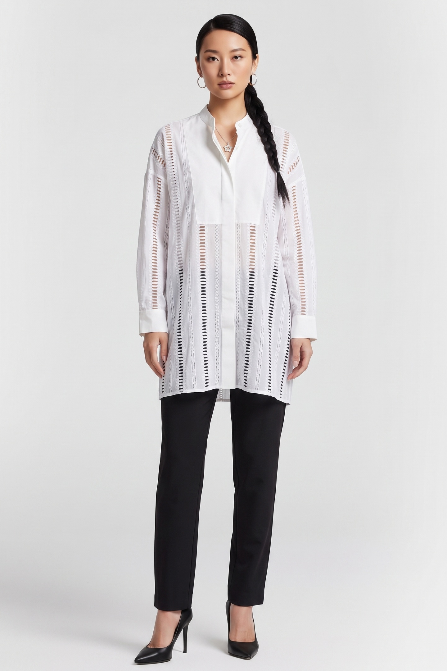 ARKET Haga Broderie Shirt White Maat: 36 | Longsleeves Outlet | Dames | Wit