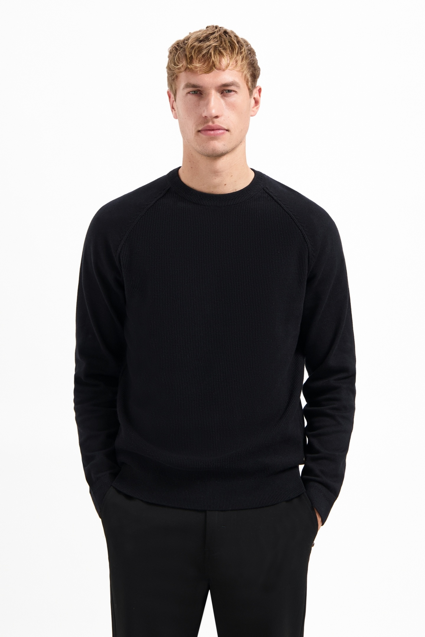 No Excess Pullover Crewneck Solid Waffle Knit Black Maat: XL | Sweaters Outlet | Heren | Zwart