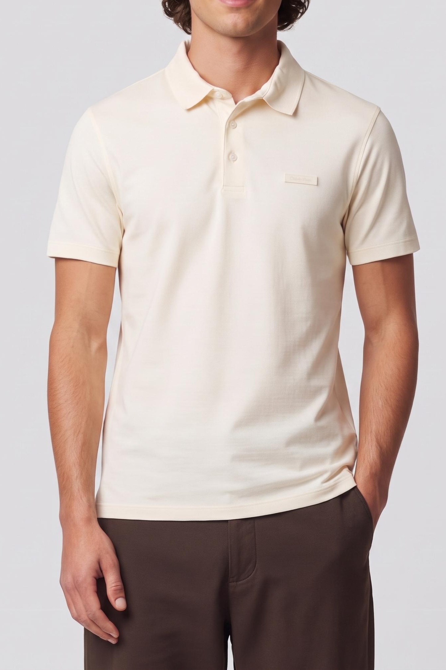 Calvin Klein Ss Slim Supima Logo Polo Papyrus Maat: M | Poloshirts Outlet | Heren | Beige