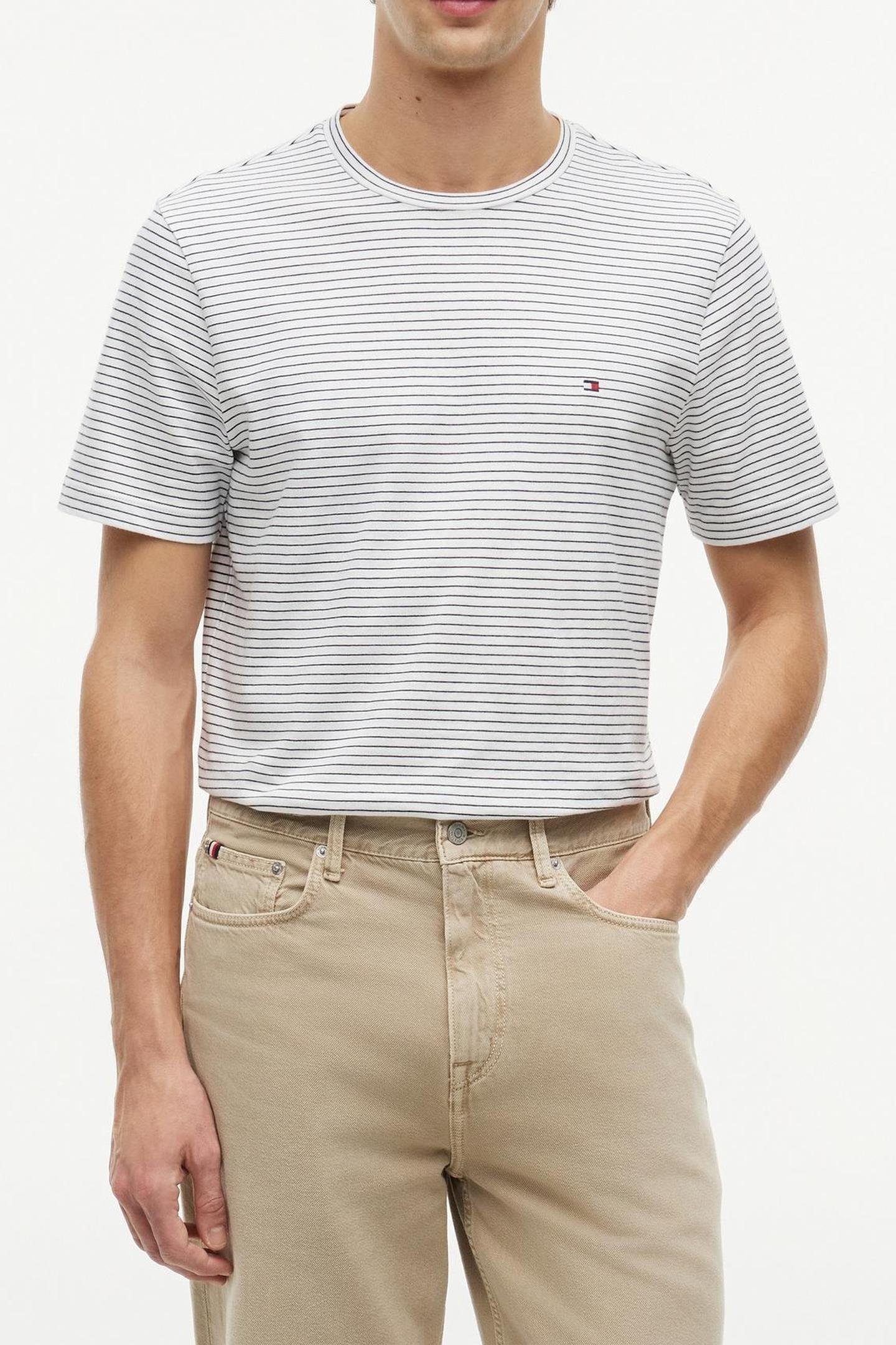 Tommy Hilfiger Ess Seasonal Regular Fit Tee Ecru/desert Sky Stripe Maat: L | Basic T-Shirts Outlet | Heren | Wit