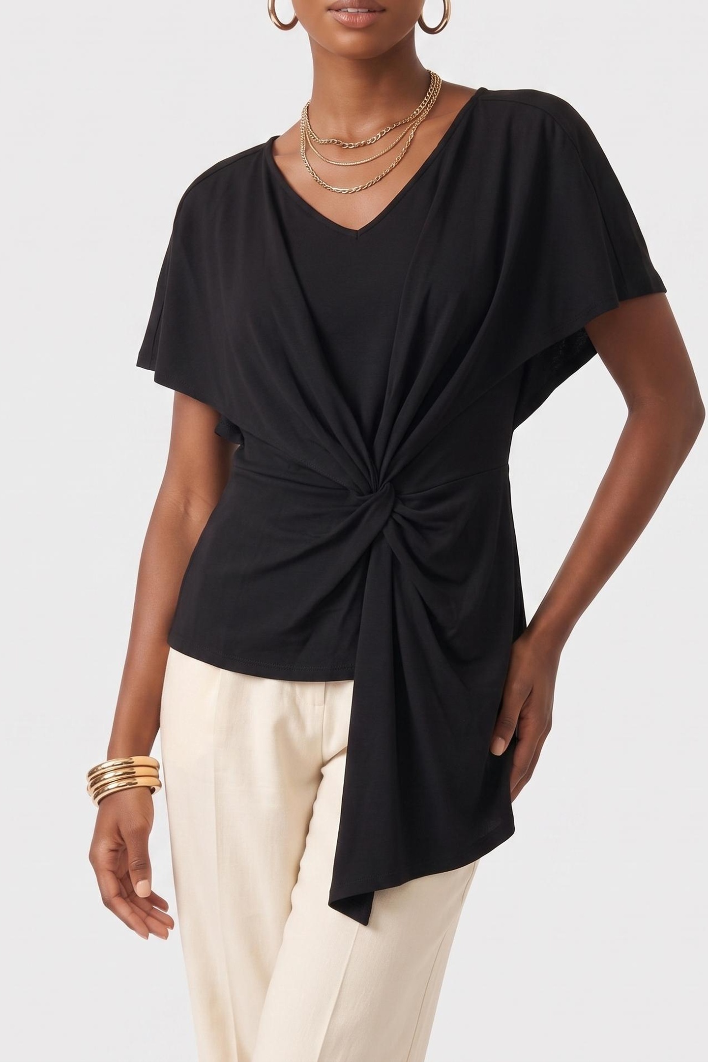 GUESS Selena Asymetric Ss Jet Black A996 Maat: XXL | Blouses Outlet | Dames | Zwart