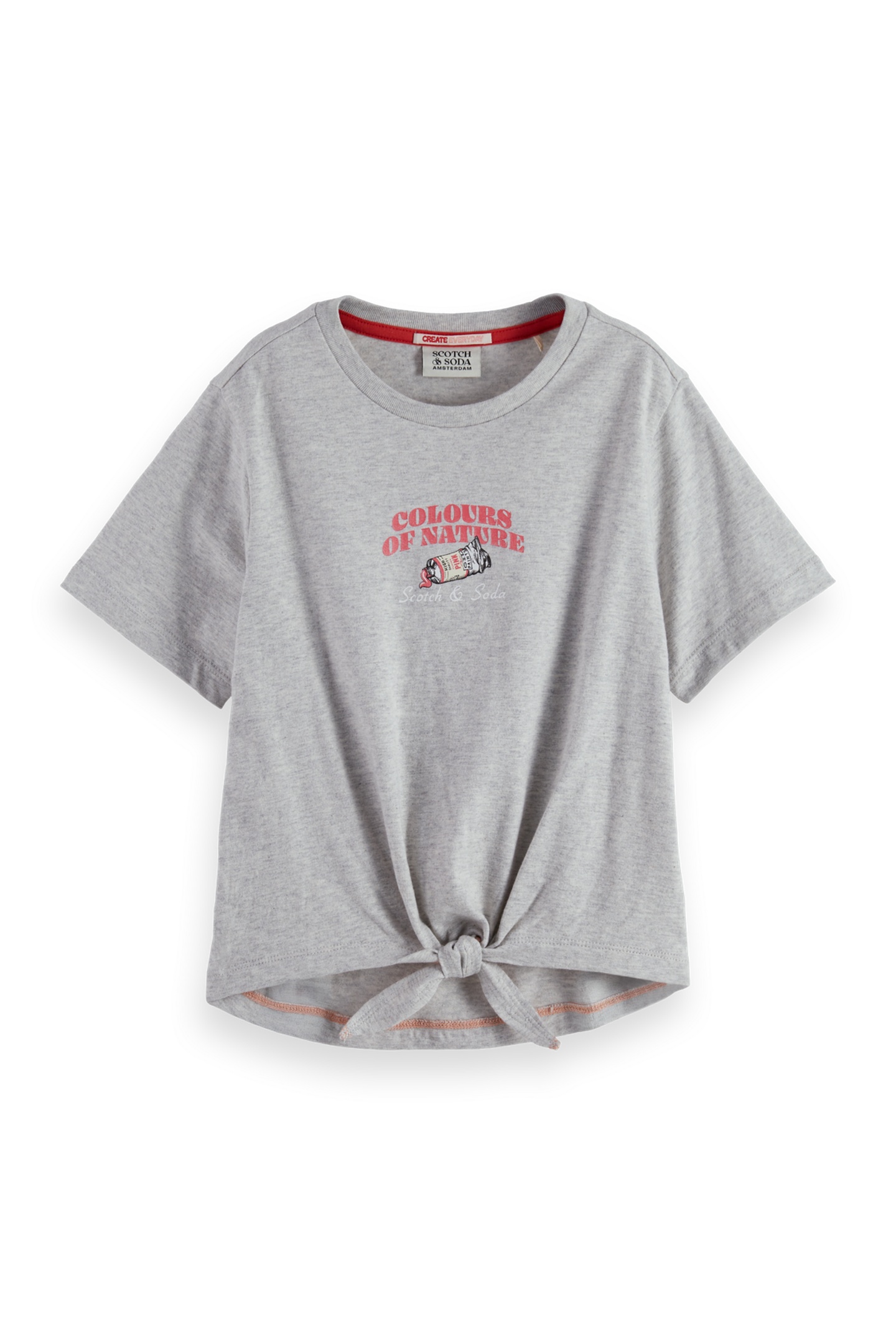 Scotch & Soda Girls Relaxed-fit Knotted T-shirt With Front And Back Artwor Maat: 6 | T-Shirts Outlet | kids | Grijs