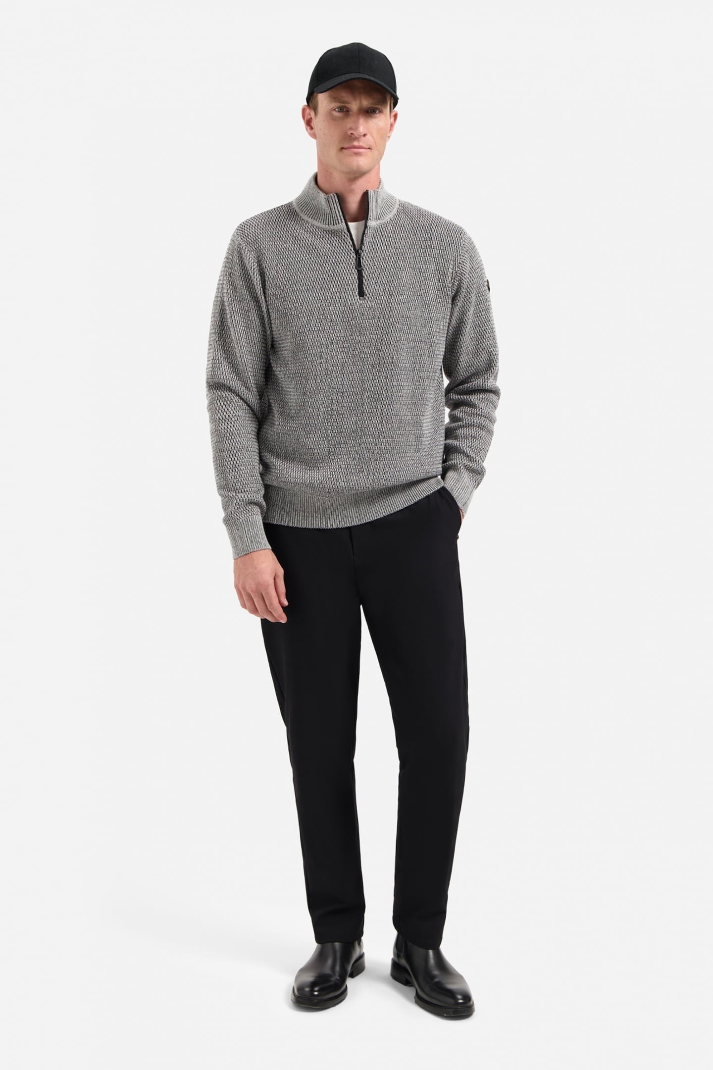 No Excess Pullover Half Zipper 2 Coloured Melange Grey Melange Maat: 3XL | Sweaters Outlet | Heren | Grijs
