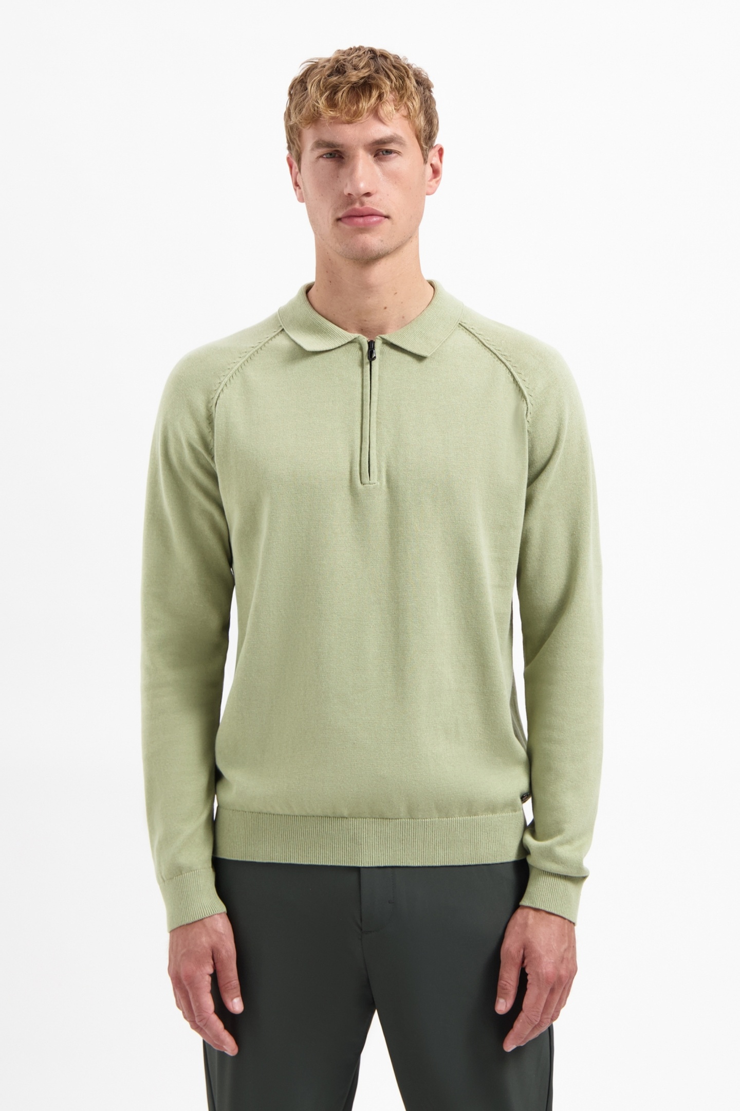 No Excess Pullover Polo Half Zip Solid Light Moss Maat: 3XL | Sweaters Outlet | Heren | Groen