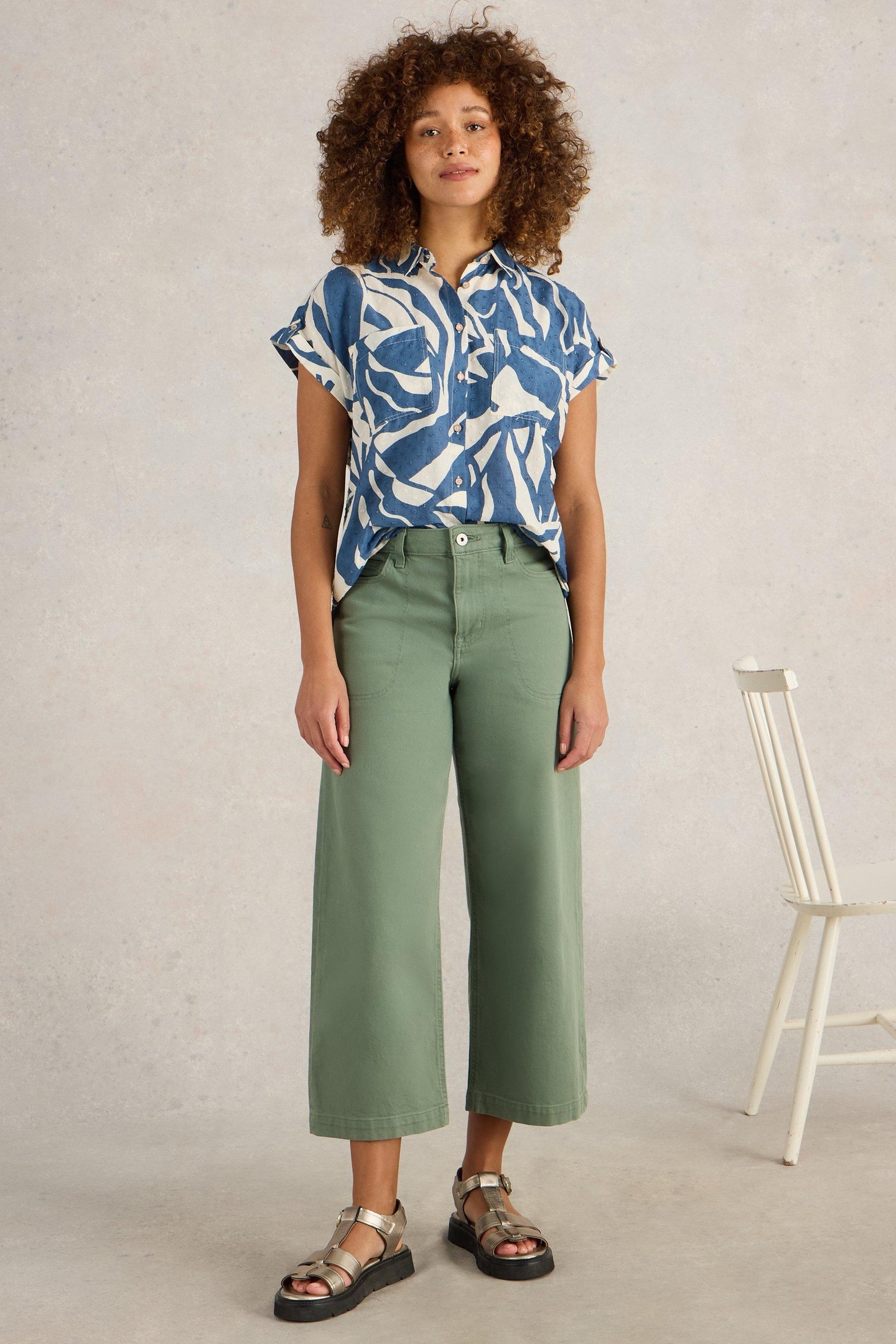 White Stuff Tia Wide Leg Crop Jean Mid Green Maat: 8 REGULAR | Wijde Broeken Outlet | Dames | Groen