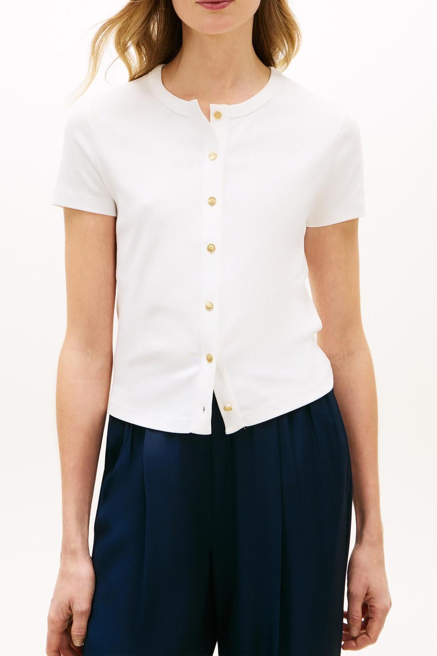 Tommy Hilfiger Gold Button Slim Ss Ecru Maat: L | Overhemden Outlet | Dames | Wit