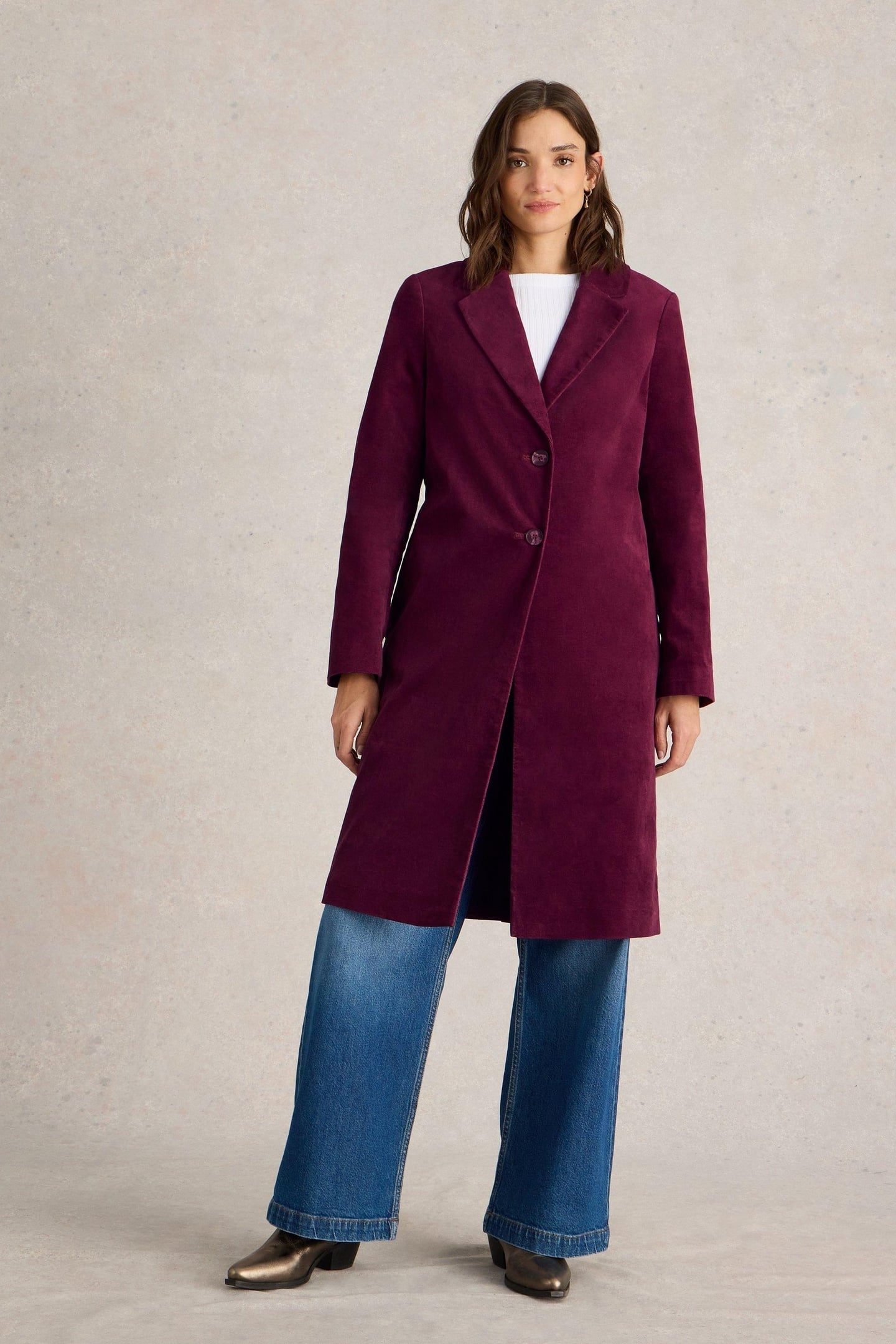 White Stuff Kamila Velvet Coat Dark Plum Maat: 14 REGULAR | Single-Breasted Mantels Outlet | Dames | Paars