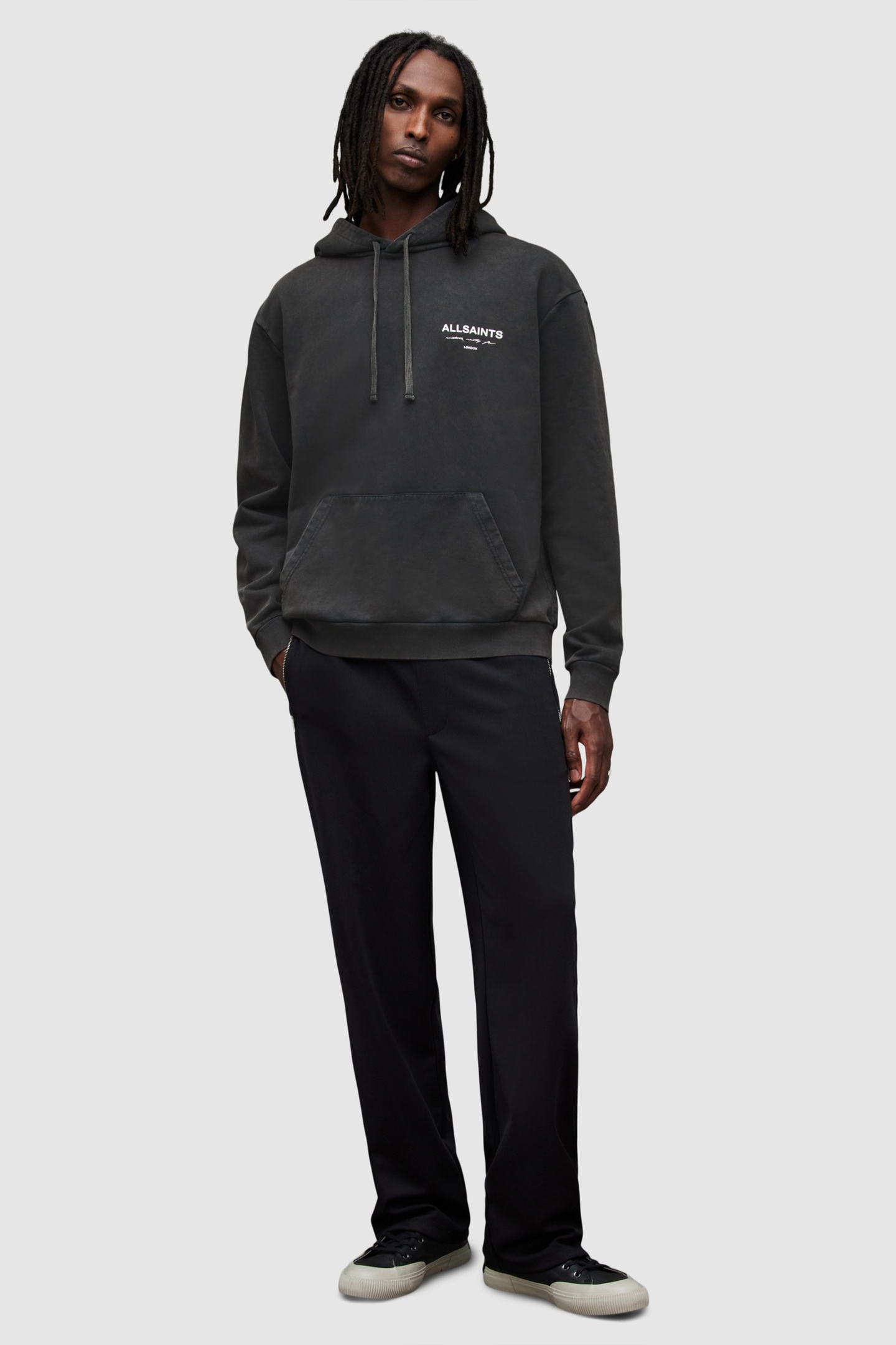 AllSaints Underground Oth Hood Washed Black Maat: XL | Hoodies Outlet | Heren | Zwart