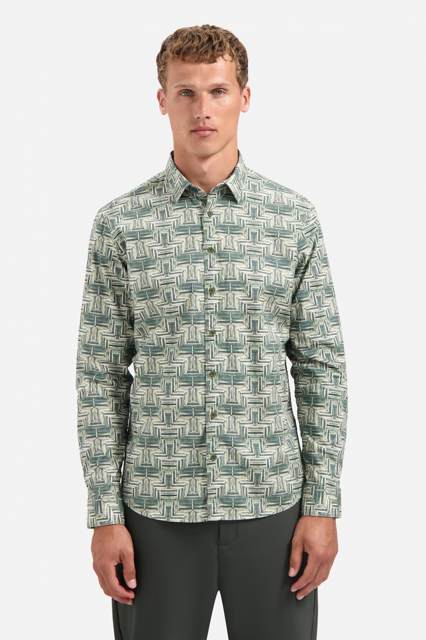 No Excess Shirt Stretch Allover Printed Dark Green Maat: 3XL | Casual Overhemden Outlet | Heren | Groen