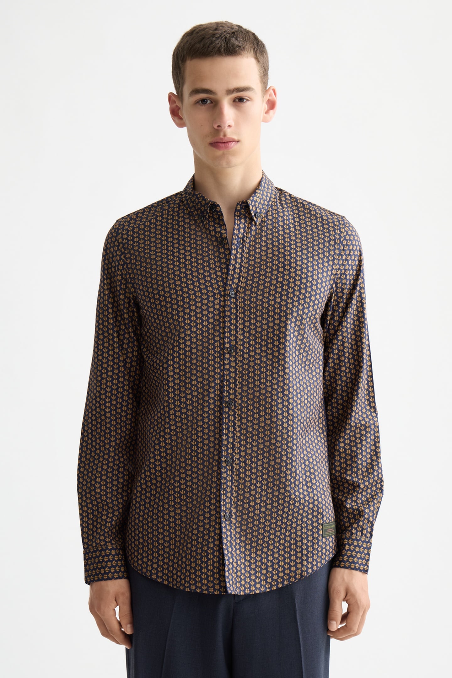 Scotch & Soda Micro Aop Slim-fit Shirt Ditsy Leaf Stripe Peacoat Maat: S | Zakelijke Overhemden Outlet | Heren | Geel