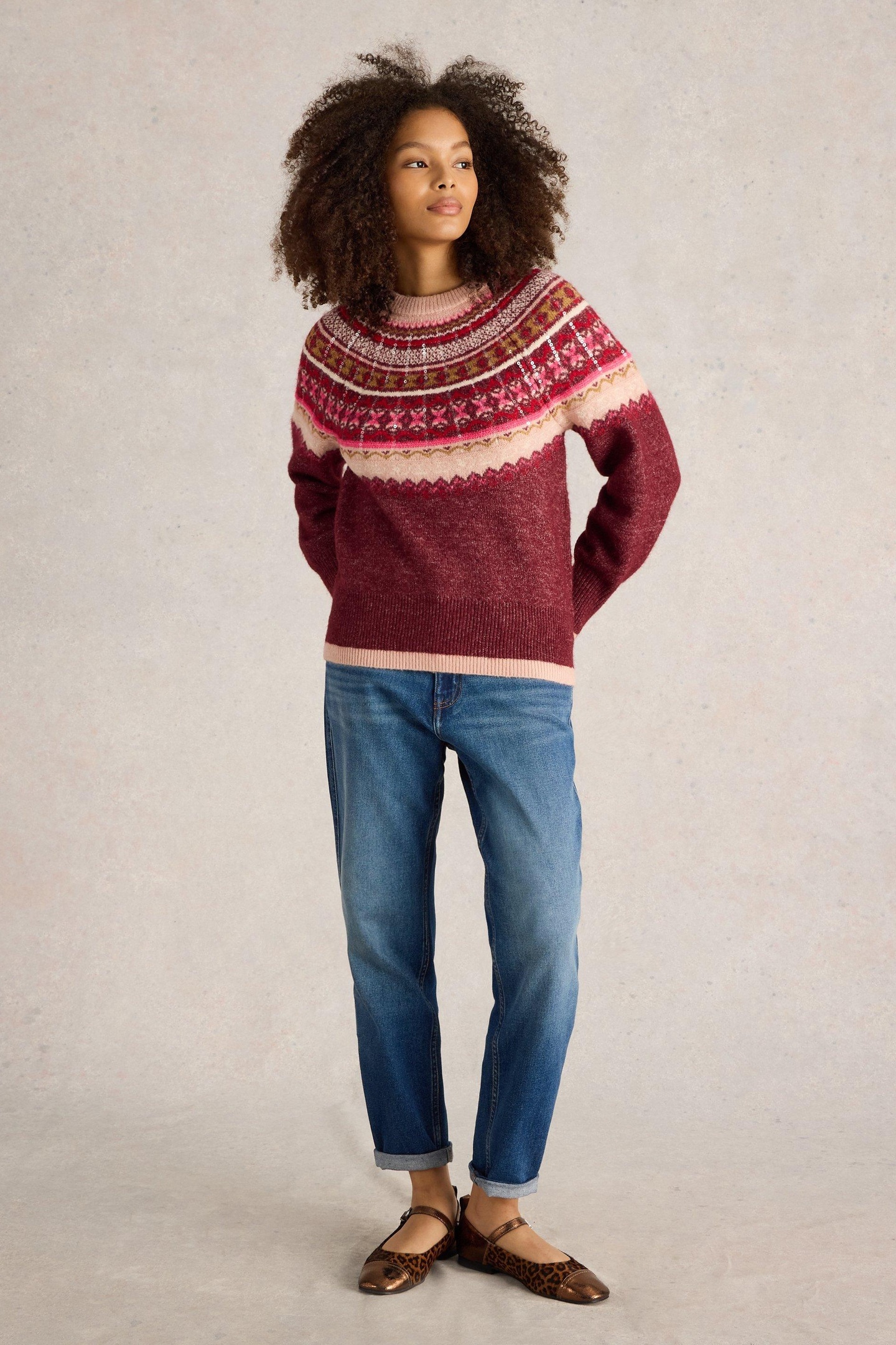 White Stuff Frosted Fairisle Jumper Plum Multi Maat: 10 | Sweaters Outlet | Dames | Paars