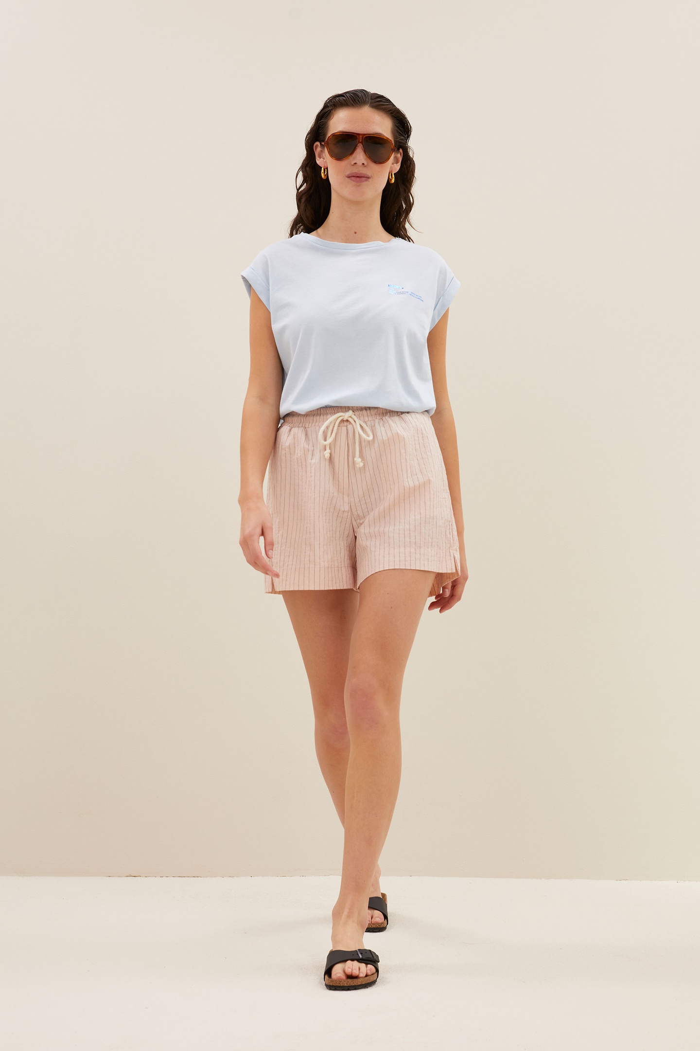 By-Bar Lio Stripe Shorts Rose Stripe Maat: XS | Korte Broeken Outlet | Dames | Roze