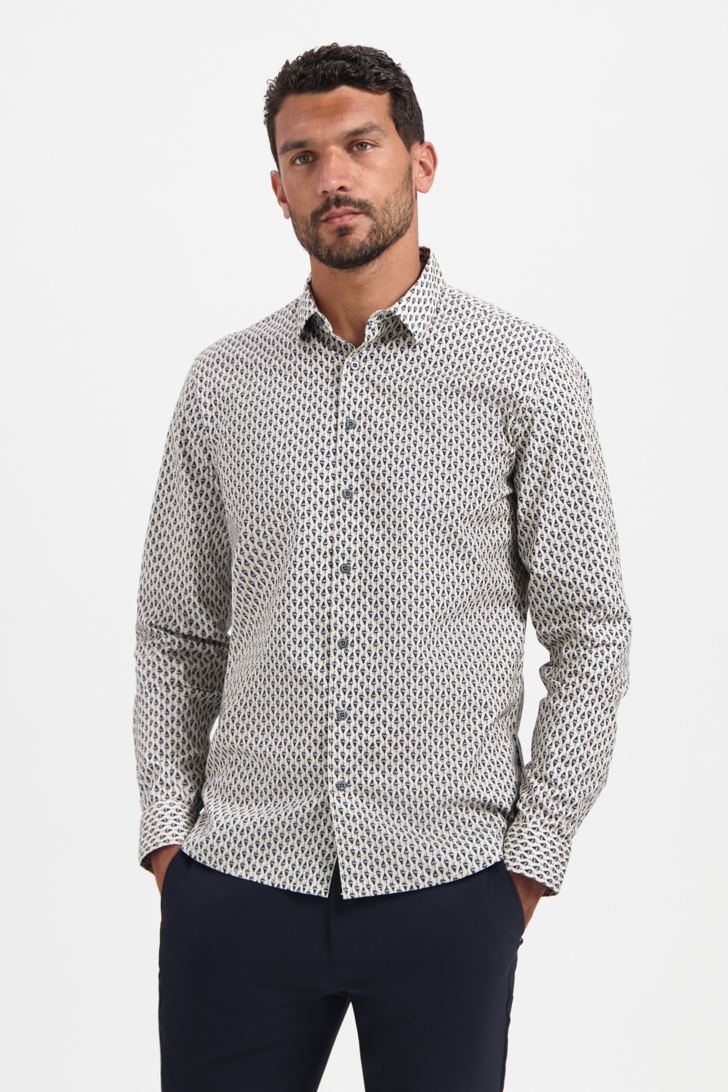 No Excess Shirt Stretch Allover Printed White Taille: L | Casual chemises Outlet | Homme | Blanche