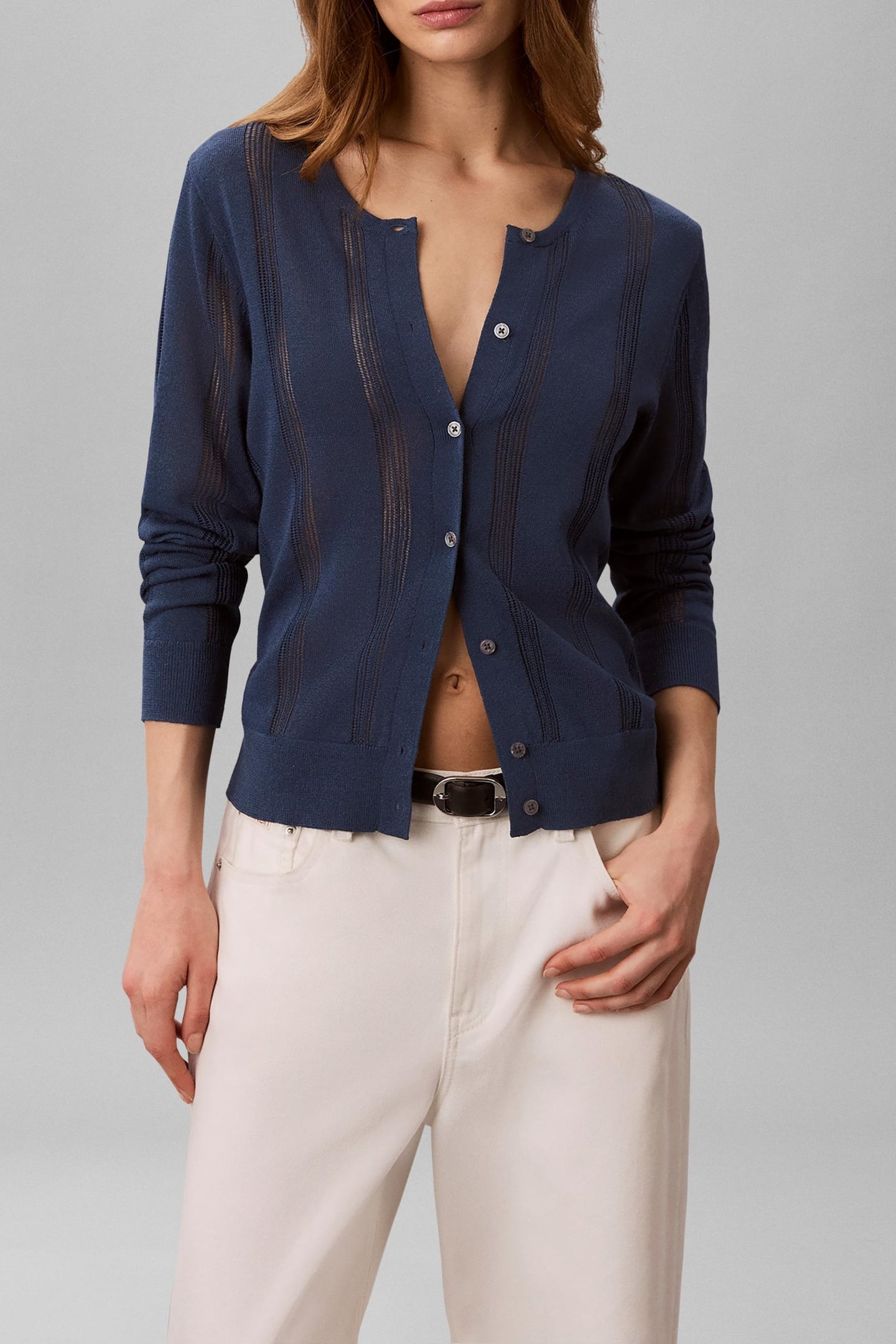 Calvin Klein Linen Blend Cardigan Dark Denim Maat: S | Cardigans Outlet | Dames | Blauw