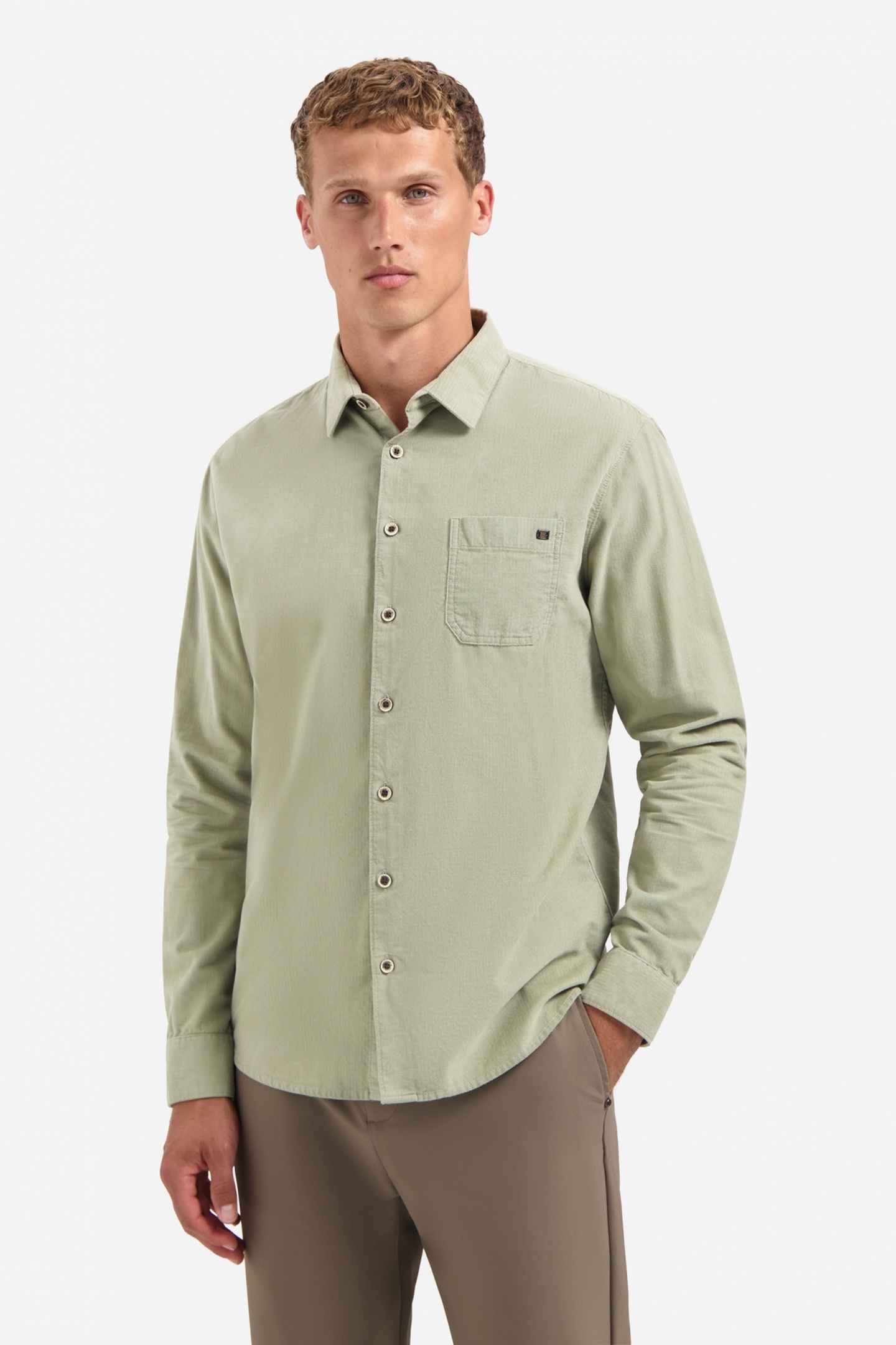 No Excess Shirt Solid Fine Herringbone Light Moss Maat: L | Casual Overhemden Outlet | Heren | Groen