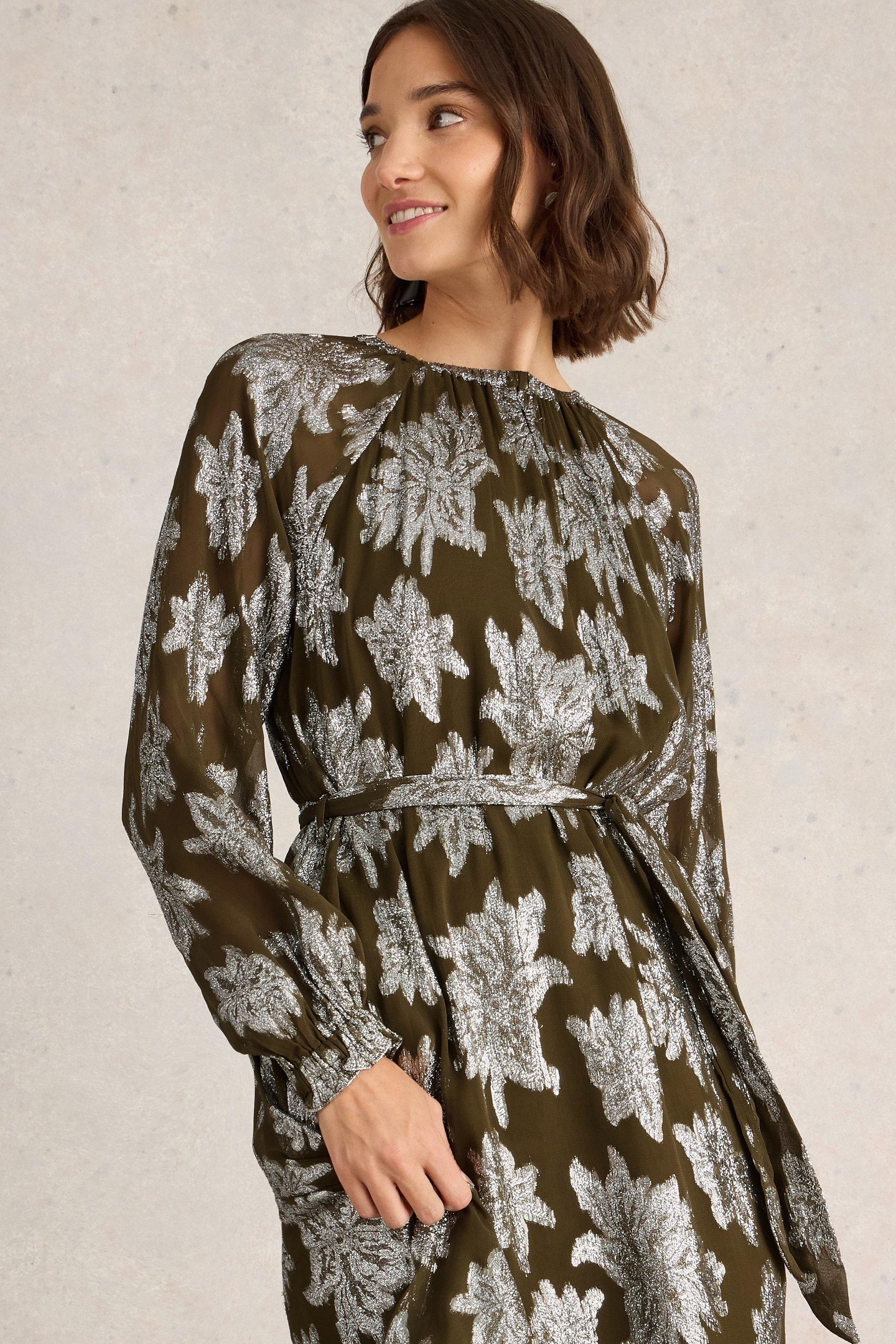 White Stuff Phoebe Jacquard Maxi Dress Green Multi Maat: 8 REGULAR | Maxi Jurken Outlet | Dames | Groen