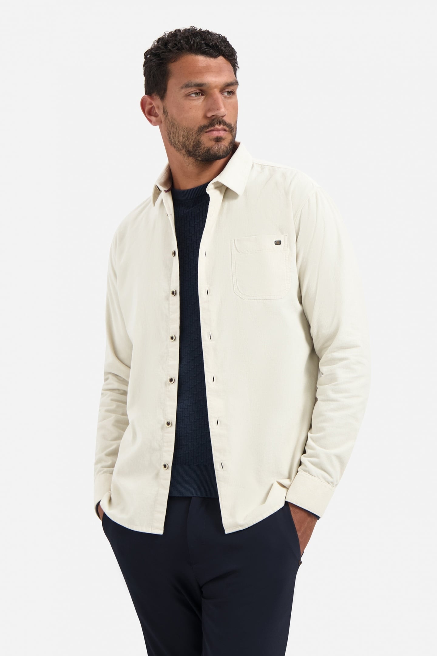 No Excess Shirt Solid Fine Herringbone Kit Maat: S | Casual Overhemden Outlet | Heren | Beige