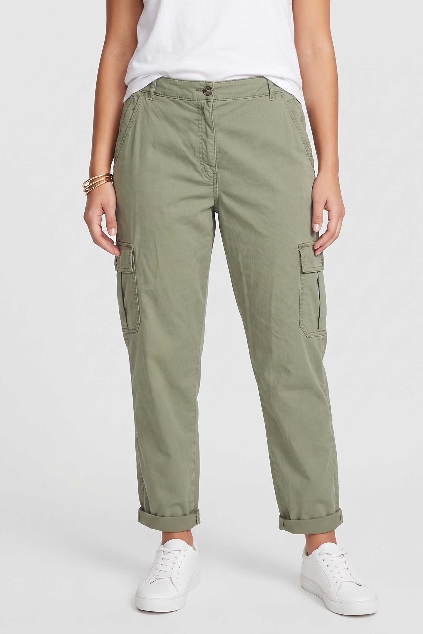 White Stuff Everleigh Cargo Trouser Mid Green Maat: 24 | Cargobroeken Outlet | Dames | Bruin