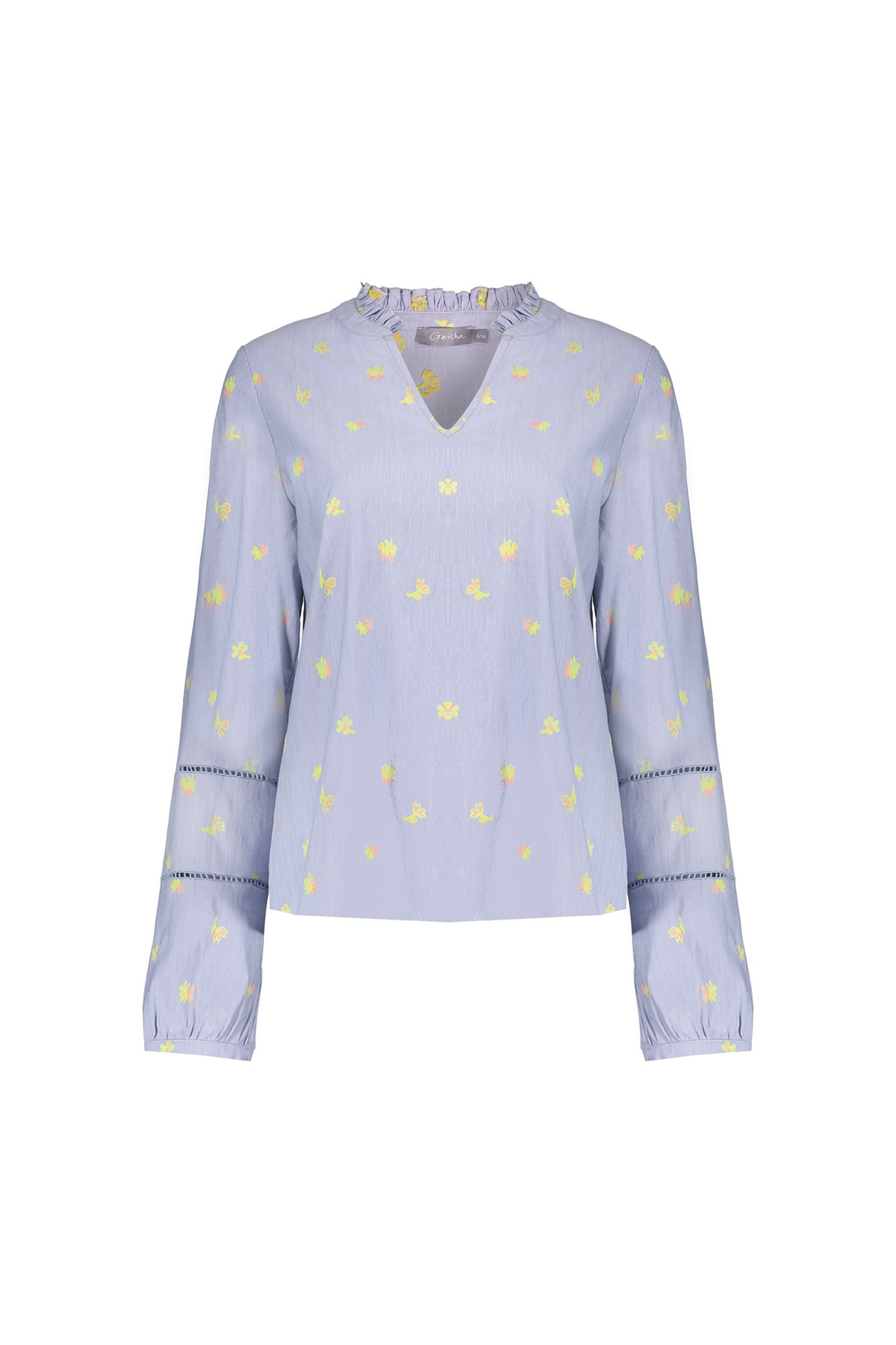 Geisha Top Lemon/chambray Maat: XL | Longsleeves Outlet | Dames | Blauw