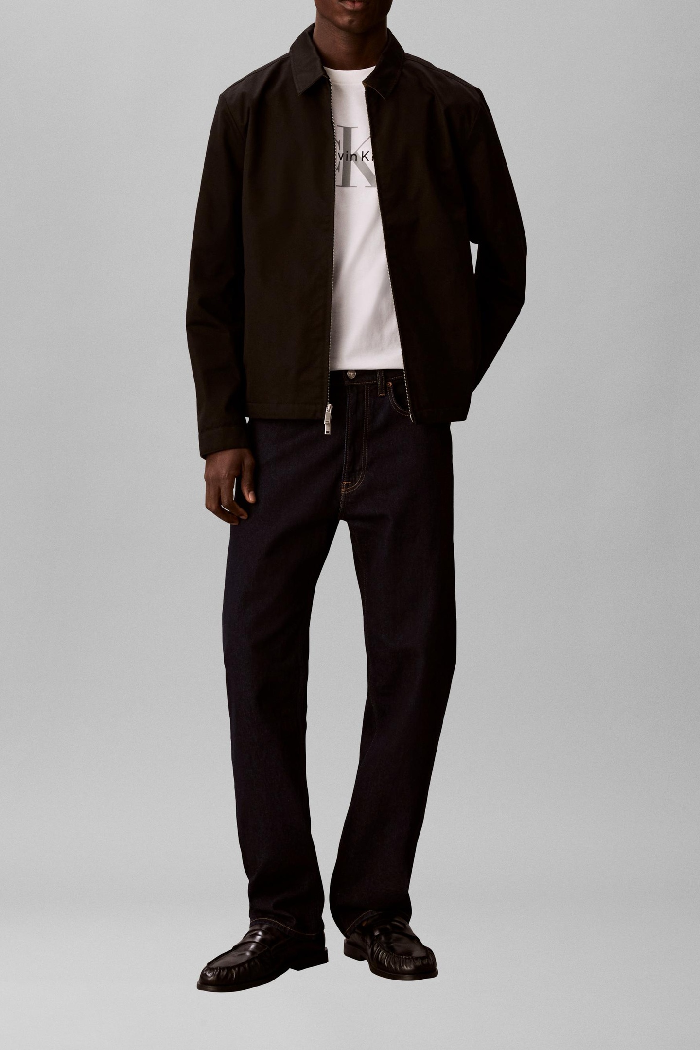 Calvin Klein Ls Cotton Wing Collar Jacket Black Maat: S | Lichte Jassen Outlet | Heren | Zwart