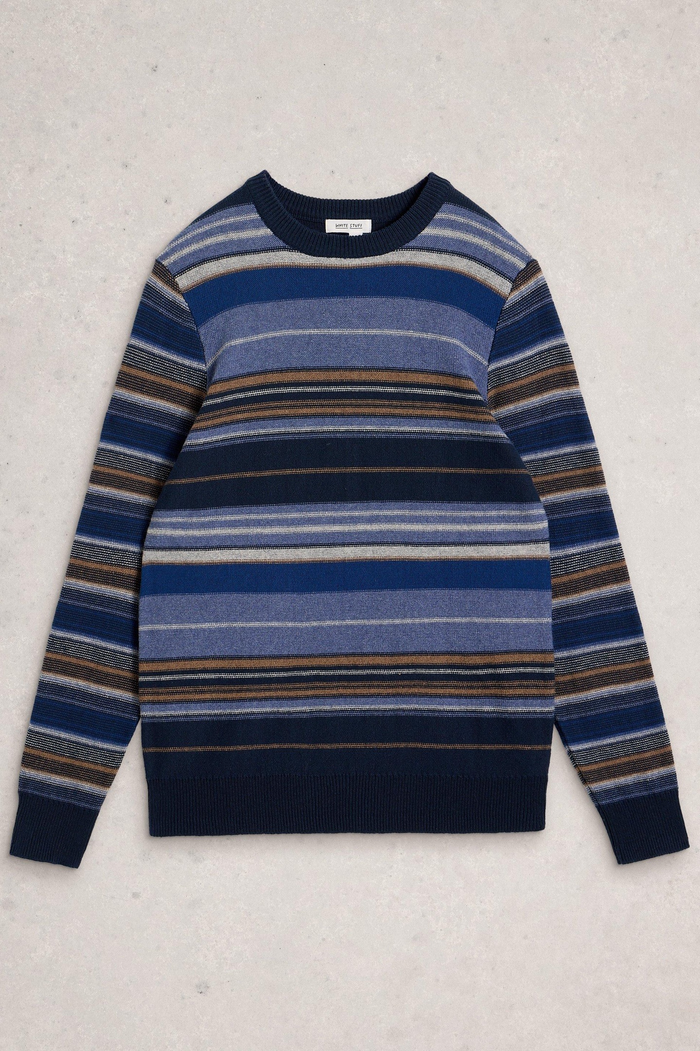 White Stuff Abstract Stripe Crew Blue Multi Maat: S | Sweaters Outlet | Heren | Blauw
