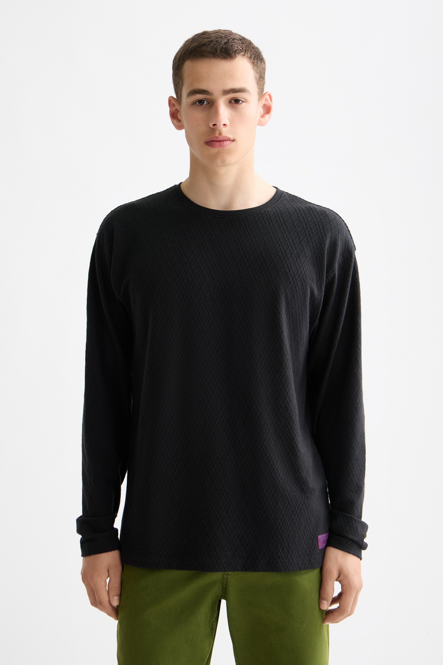 Scotch & Soda Relaxed Fit Jacquard Knit T-shirt Anthracite Maat: XL | Longsleeves Outlet | Heren | Zwart