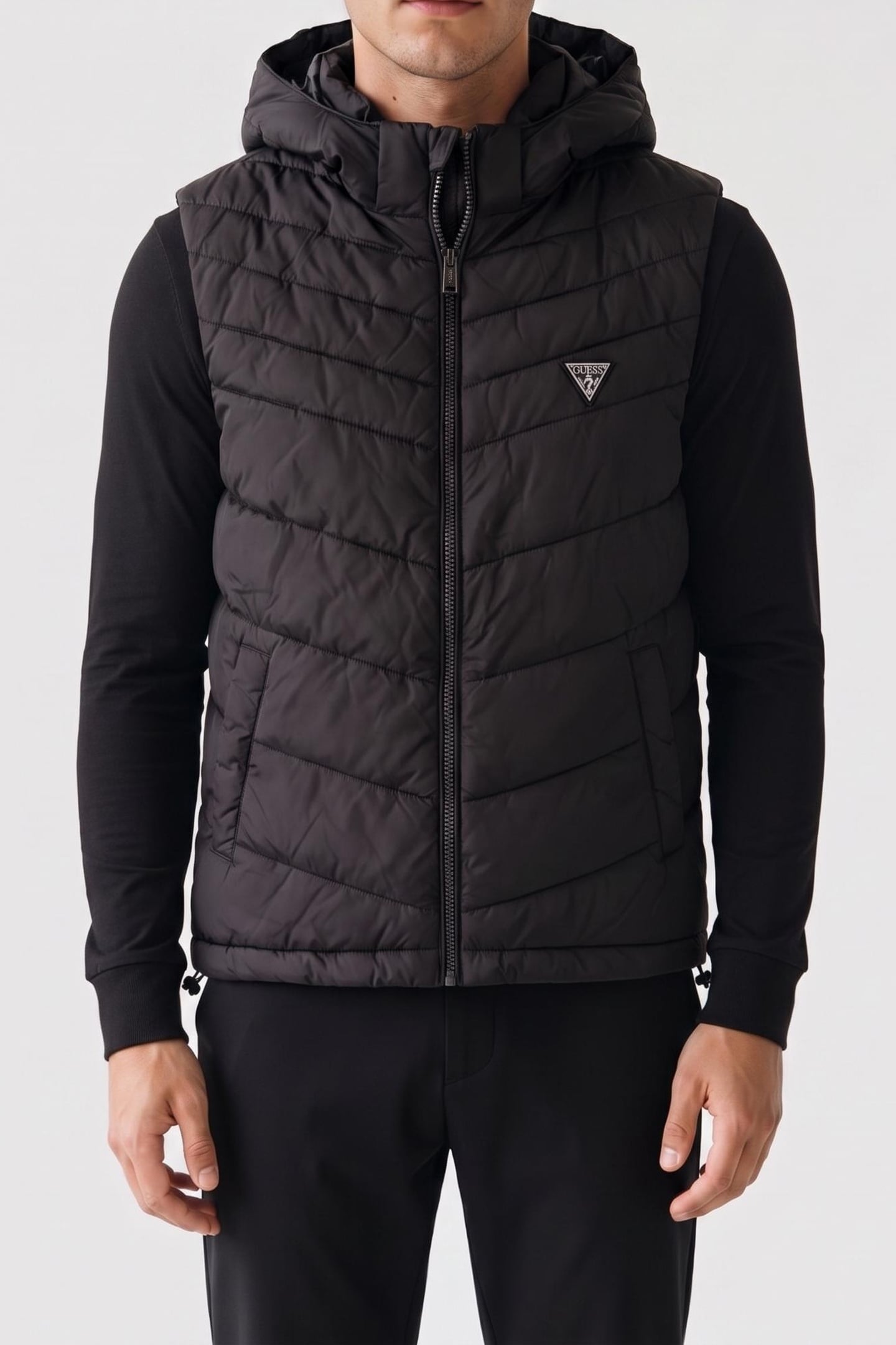 GUESS Eco Light Puffa Vest Jet Black A996 Maat: S | Bodywarmers Outlet | Heren | Zwart