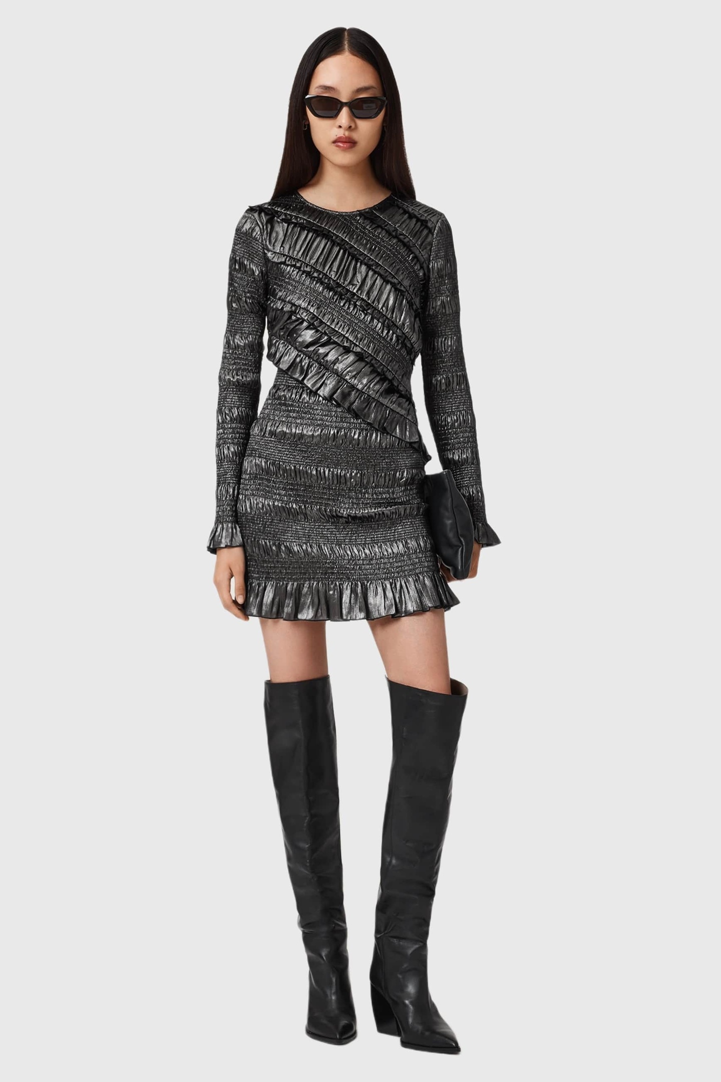 AllSaints Carli Mini Dress Gunmetal Grey Maat: 4 | Mini Jurken Outlet | Dames | Grijs