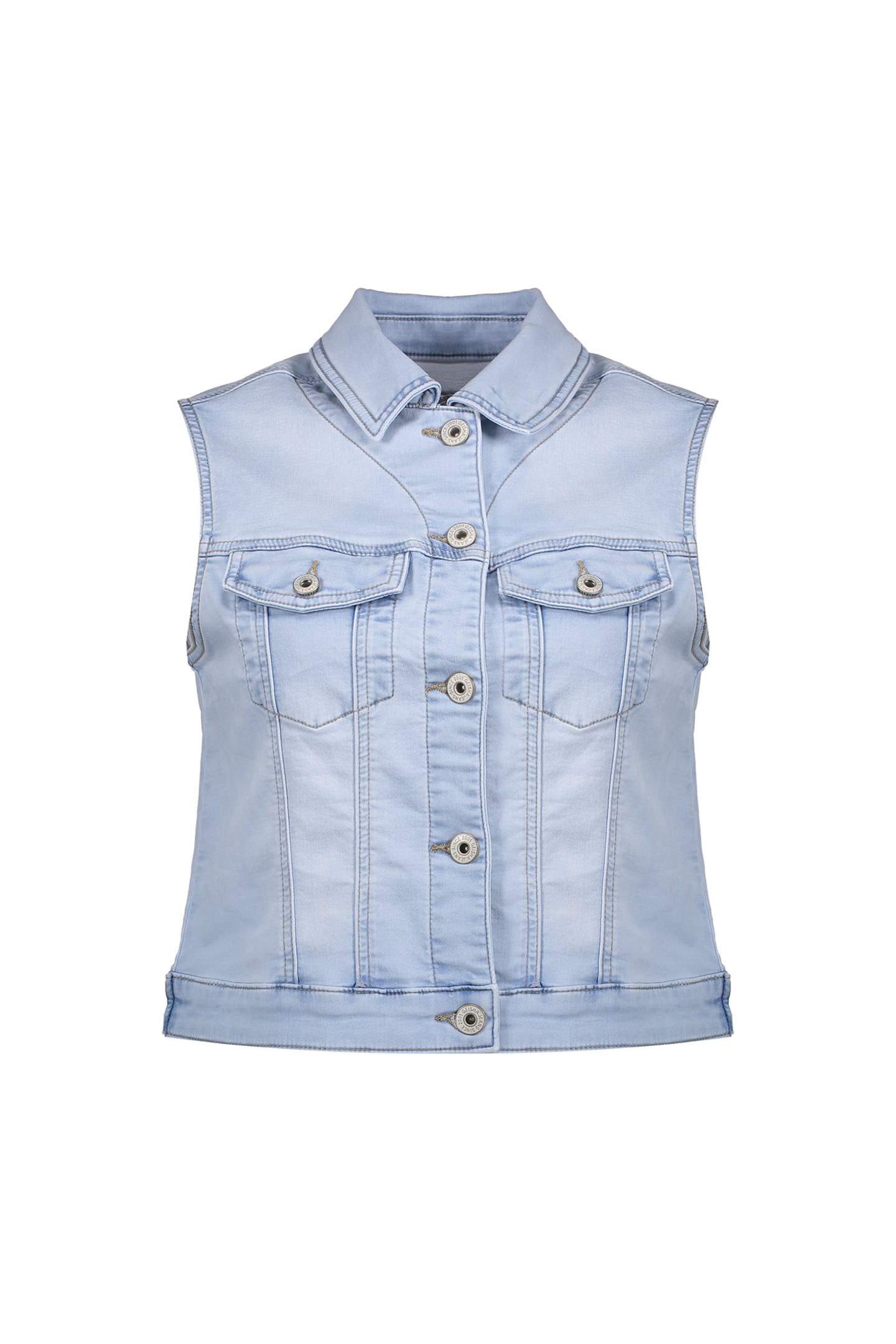 Geisha Jeans Jacket Sleeveless Bleached Denim Maat: M | Gilets Outlet | Dames | Blauw
