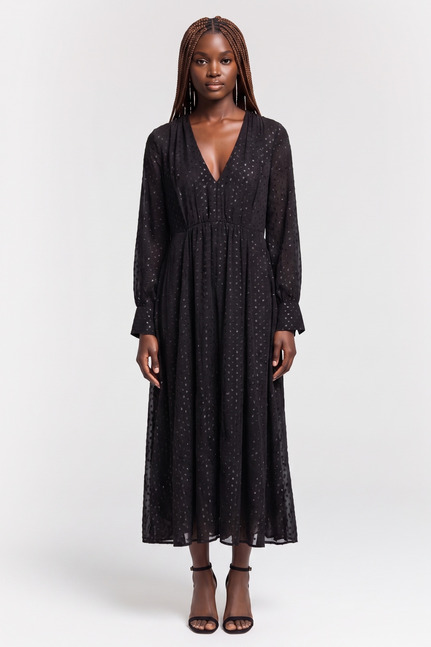 ARKET Gili Flock Dot Dress Black Maat: 40 | Maxi Jurken Outlet | Dames | Zwart