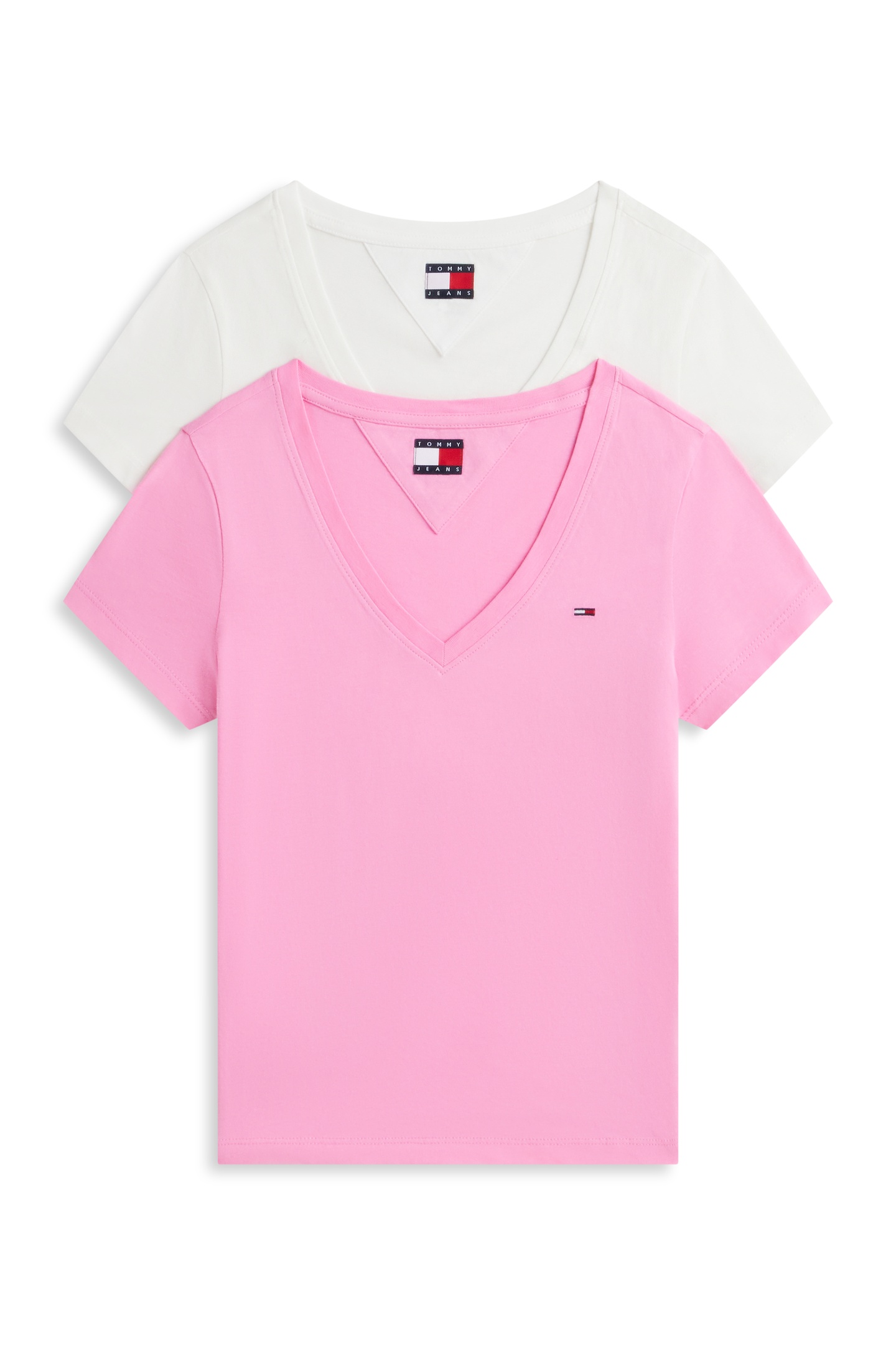 Tommy Hilfiger 2-pack V-neck Tee Ecru/pink Daisy Maat: L | Tops Outlet | Dames | Roze