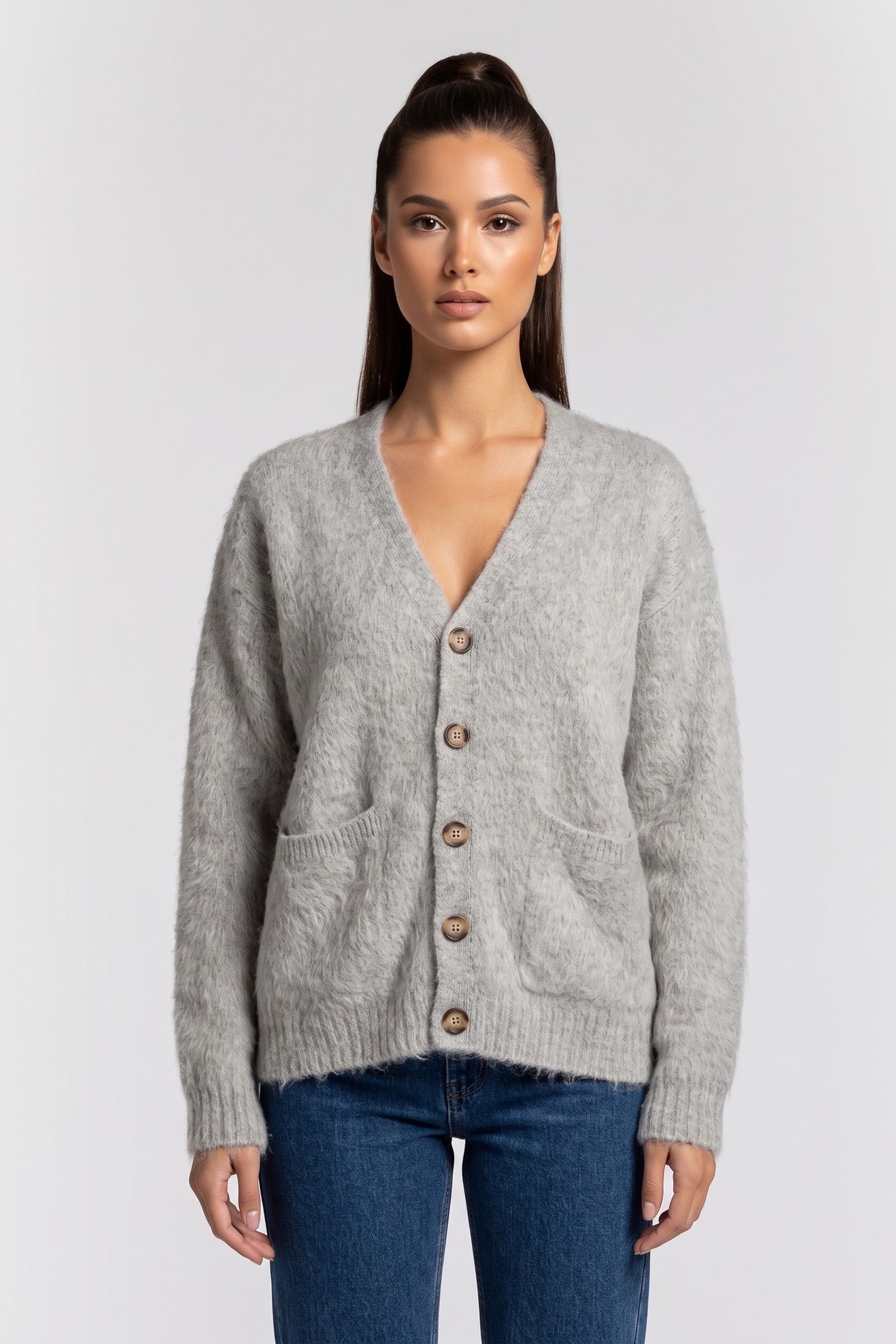 Soulland Bob Alpaca Mix Cardigan Blue Multi Maat: M/L | Jassen Outlet | Unisex | Grijs
