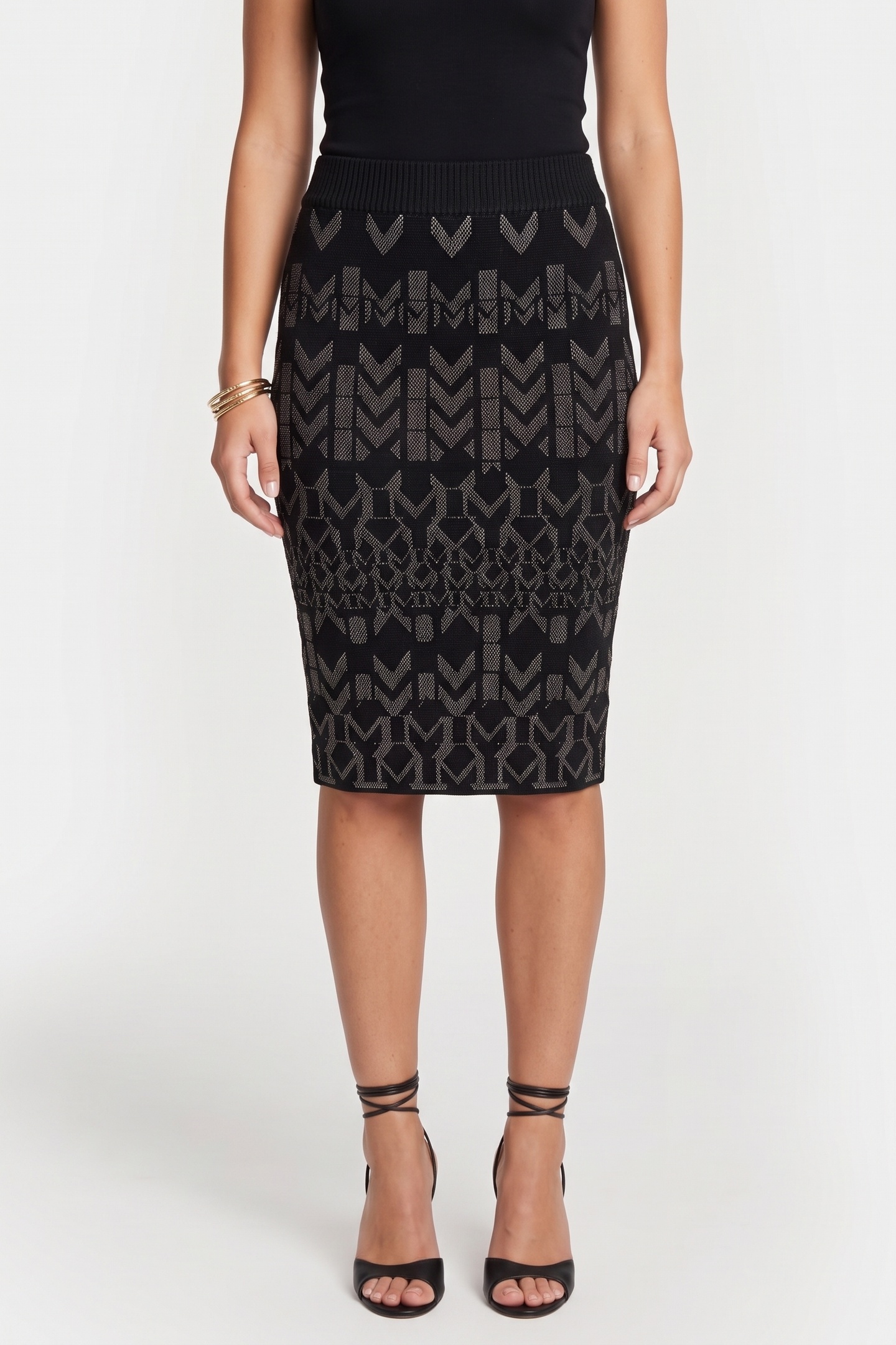 GUESS Billie Monogram Skir Geometric Monogram N Maat: XL | Midi Rokken Outlet | Dames | Zwart