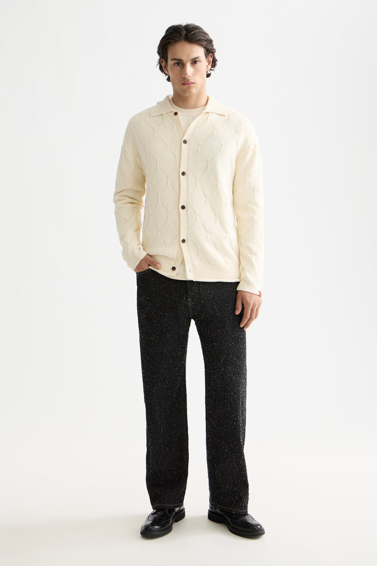 Scotch & Soda Open Work Long Sleeve Shirt Eggnog Maat: XXL | Sweaters Outlet | Heren | Beige