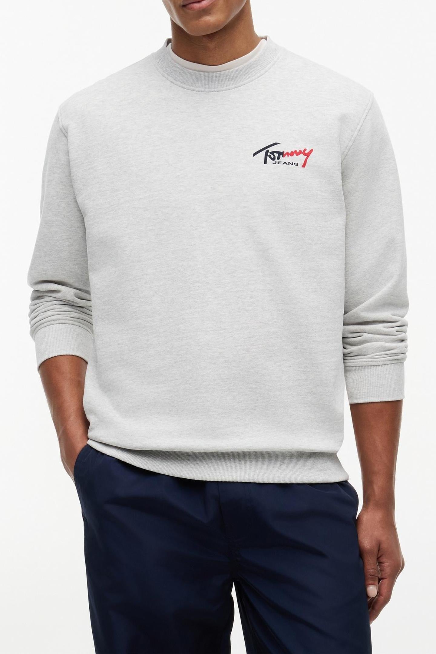 Tommy Hilfiger Regular Entry Signature Crew Ice Grey Heather Maat: S | Sweaters Outlet | Heren | Grijs