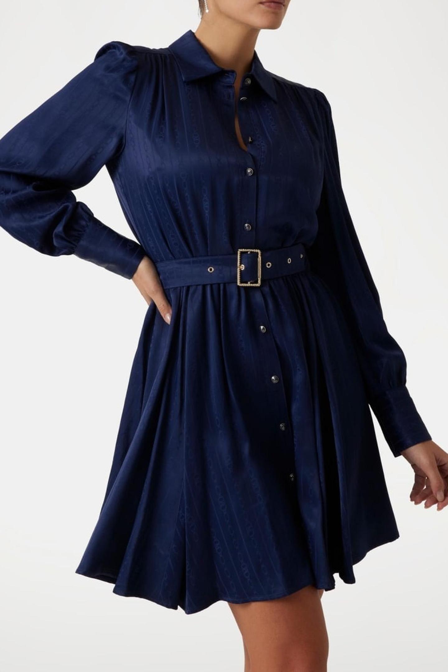 GUESS Stella Flared Dress Navy Monogram Jacqau Maat: 36 | Blousejurken Outlet | Dames | Blauw