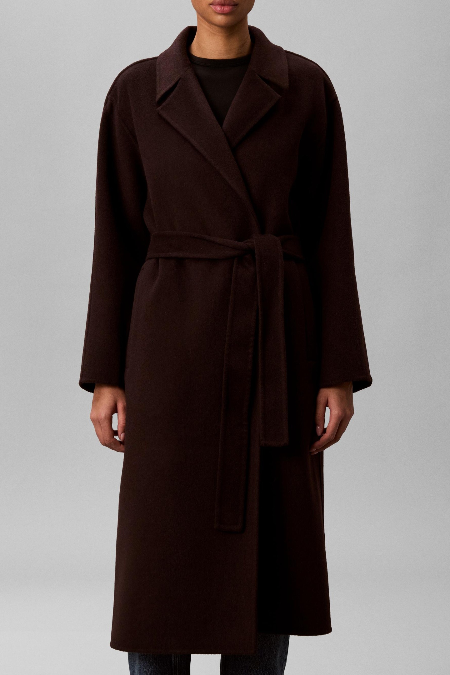 Calvin Klein Classic Double-face Wool Wrap Coat Dark Brown Maat: XS | Single-Breasted Mantels Outlet | Dames | Bruin