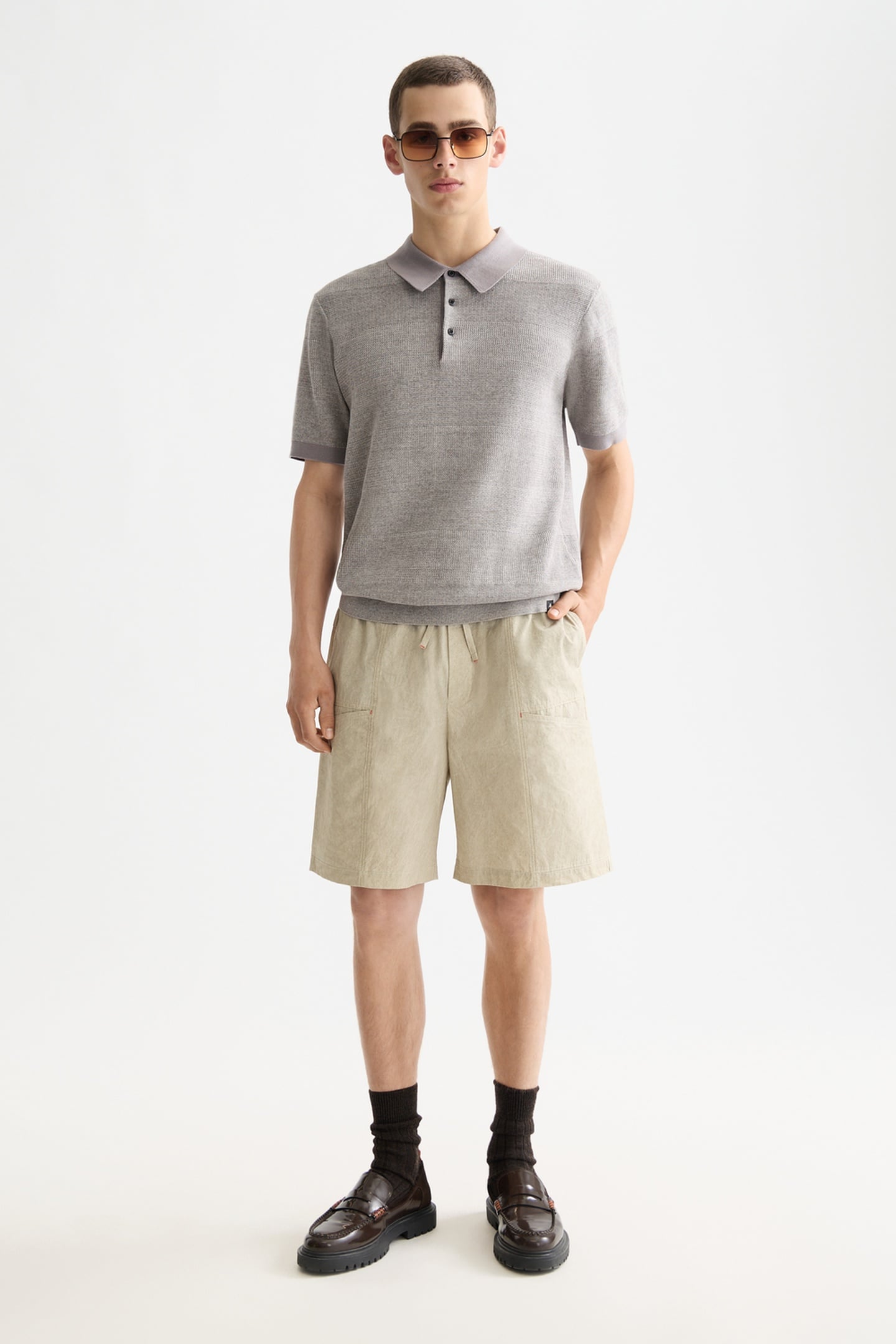 Scotch & Soda Washed Nylon-blend Poplin Wide Fit Cargo Bermuda Plaza Taupe size L | Shorts Outlet | Men | Black