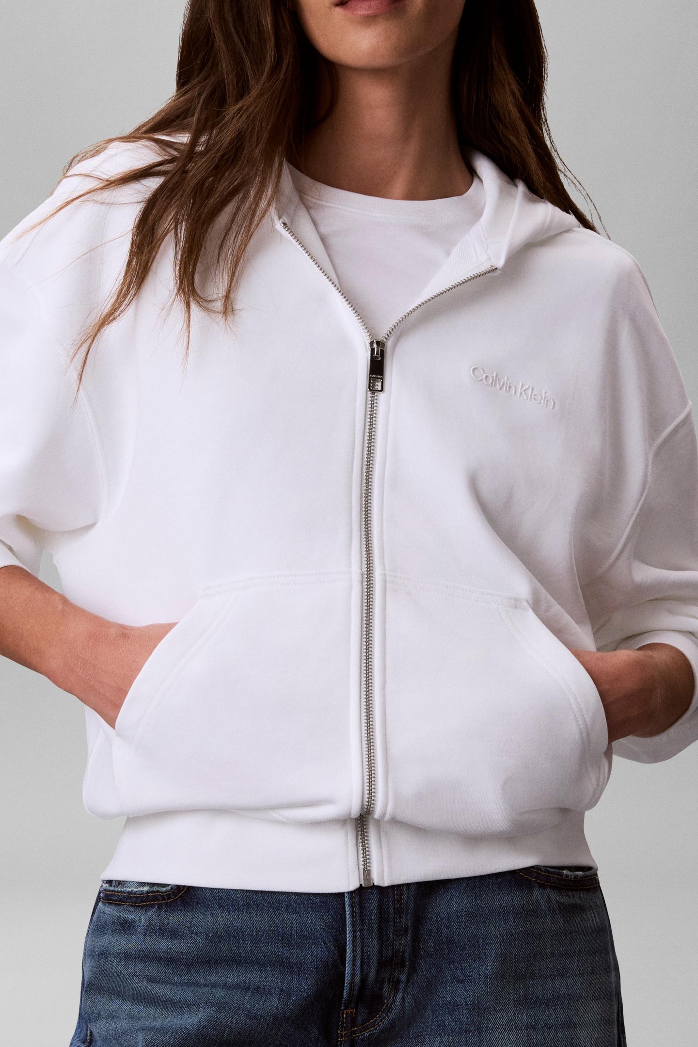 Calvin Klein Long Sleeve Terry Standard Logo Bright White Maat: M | Hoodies Outlet | Dames | Wit