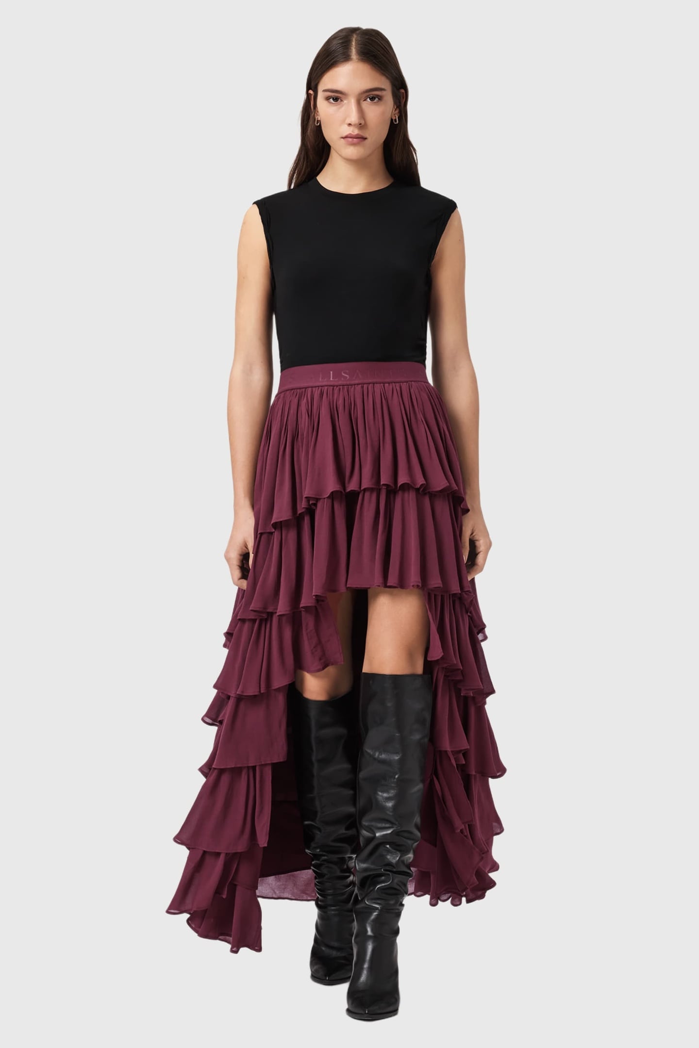 AllSaints Cavarly Maxi Skirt Tawny Port Red Maat: 6 | Maxi Rokken Outlet | Dames | Rood