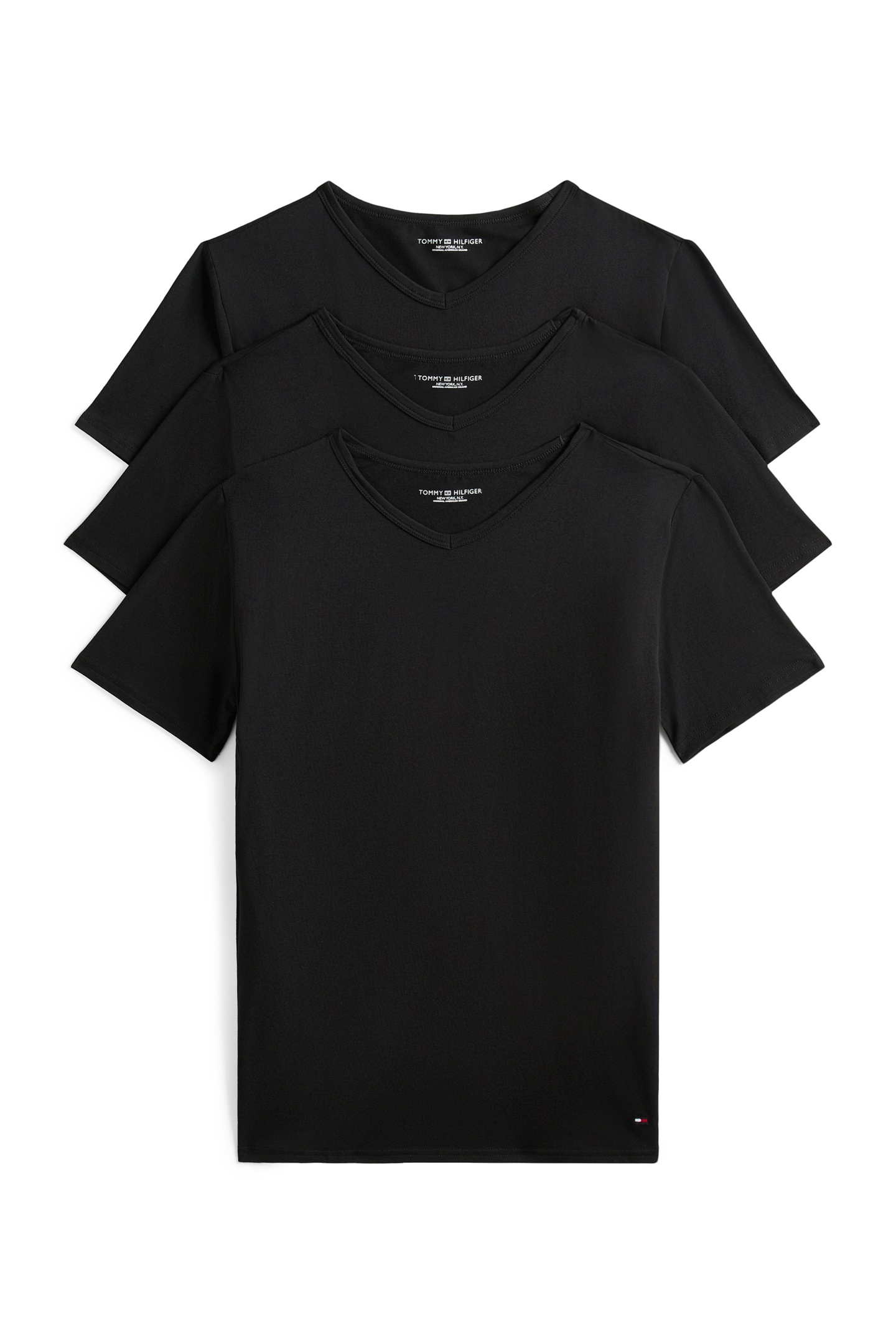 Tommy Hilfiger Stretch Vn Tee Ss 3-pack Black/black/black Maat: S | Basic T-Shirts Outlet | Heren | Zwart