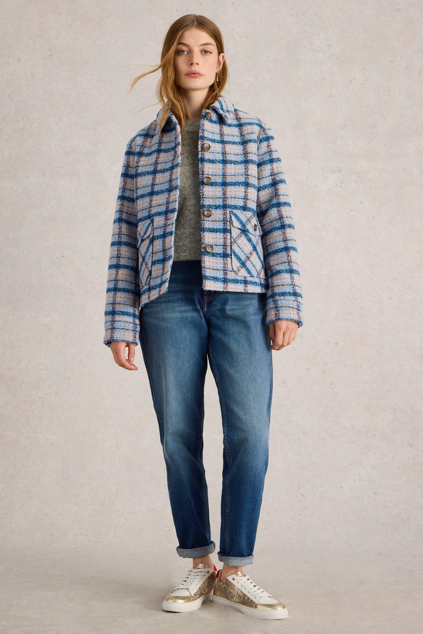 White Stuff Amelia Check Jacket Blue Multi Maat: 24 | Jassen Outlet | Dames | Blauw