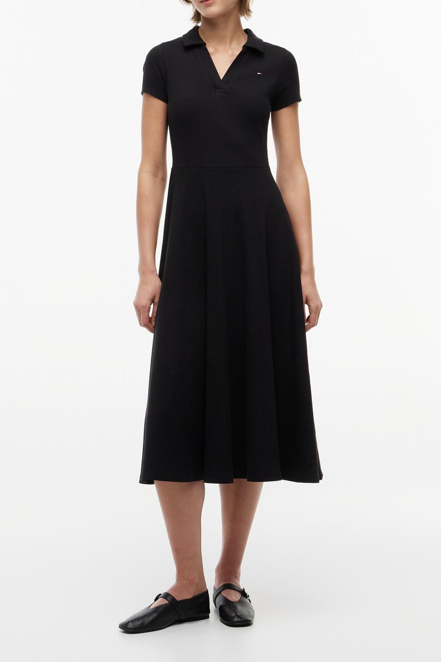 Tommy Hilfiger Rib F&f Polo Mid Black Maat: S | Midi Jurken Outlet | Dames | Zwart