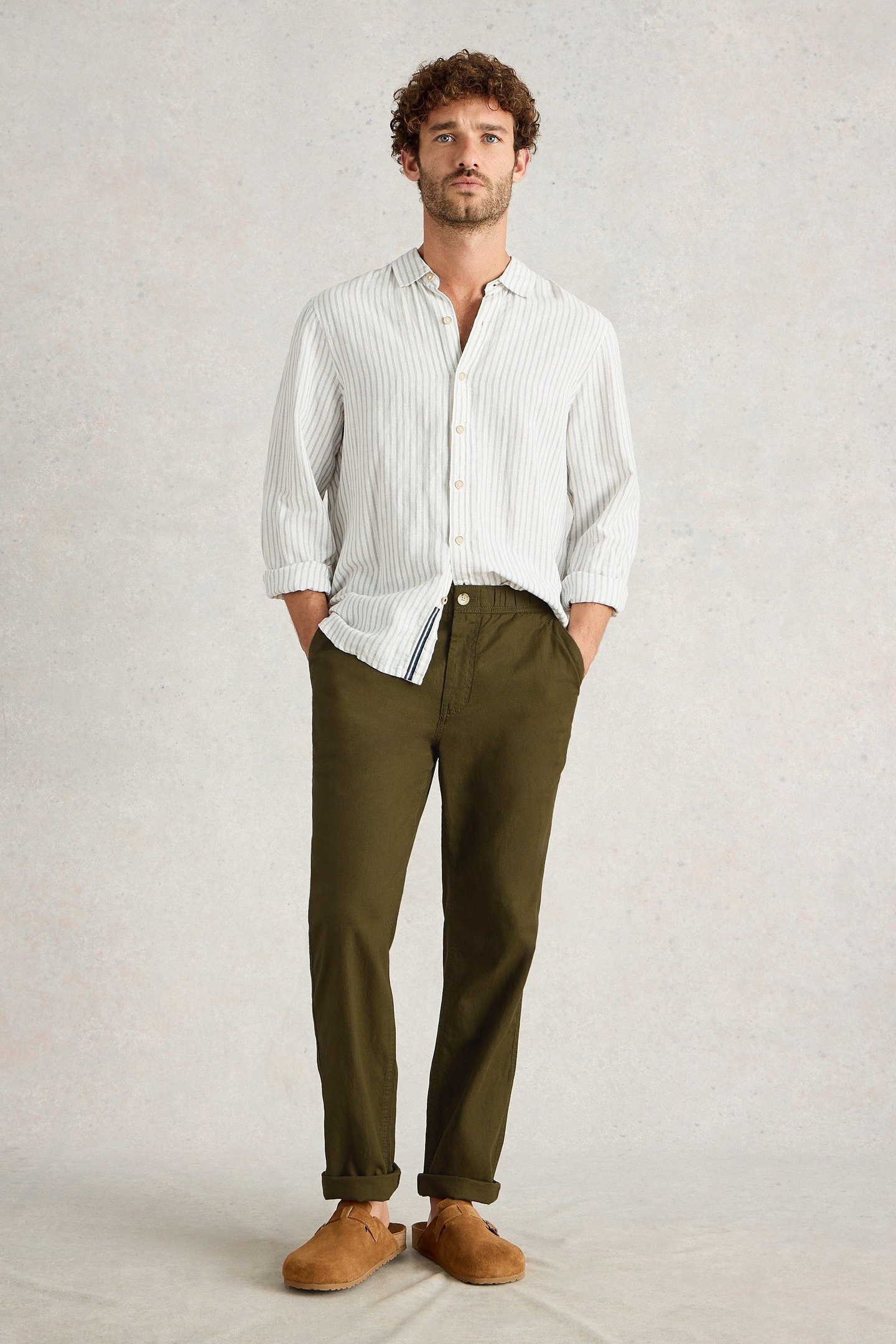 White Stuff Drawstring Linen Blend Trouser Khaki Green Maat: W38 REGULAR | Broeken Outlet | Heren | Bruin