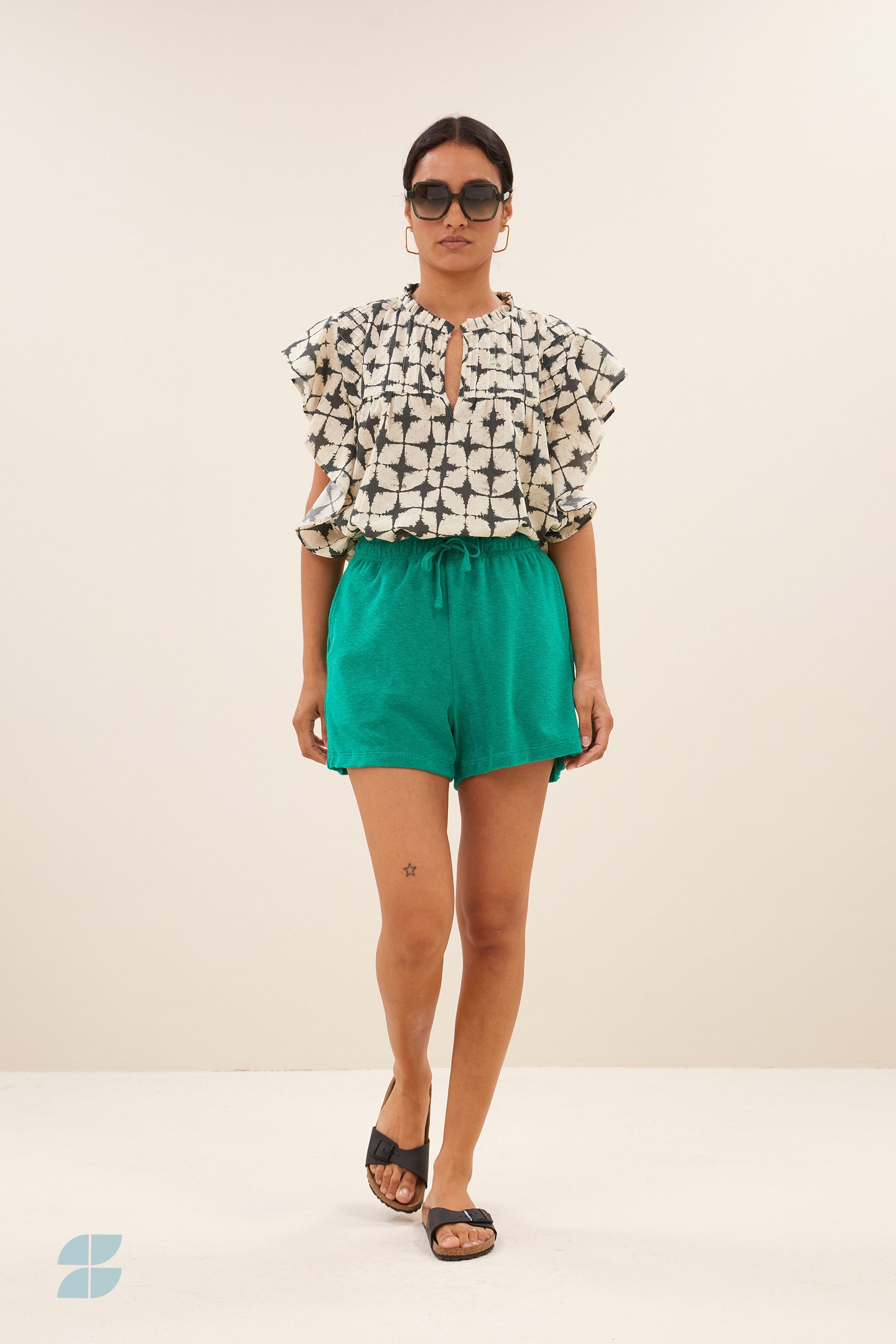 By-Bar Kid Slub Shorts Green Lake Maat: XS | Korte Broeken Outlet | Dames | Groen