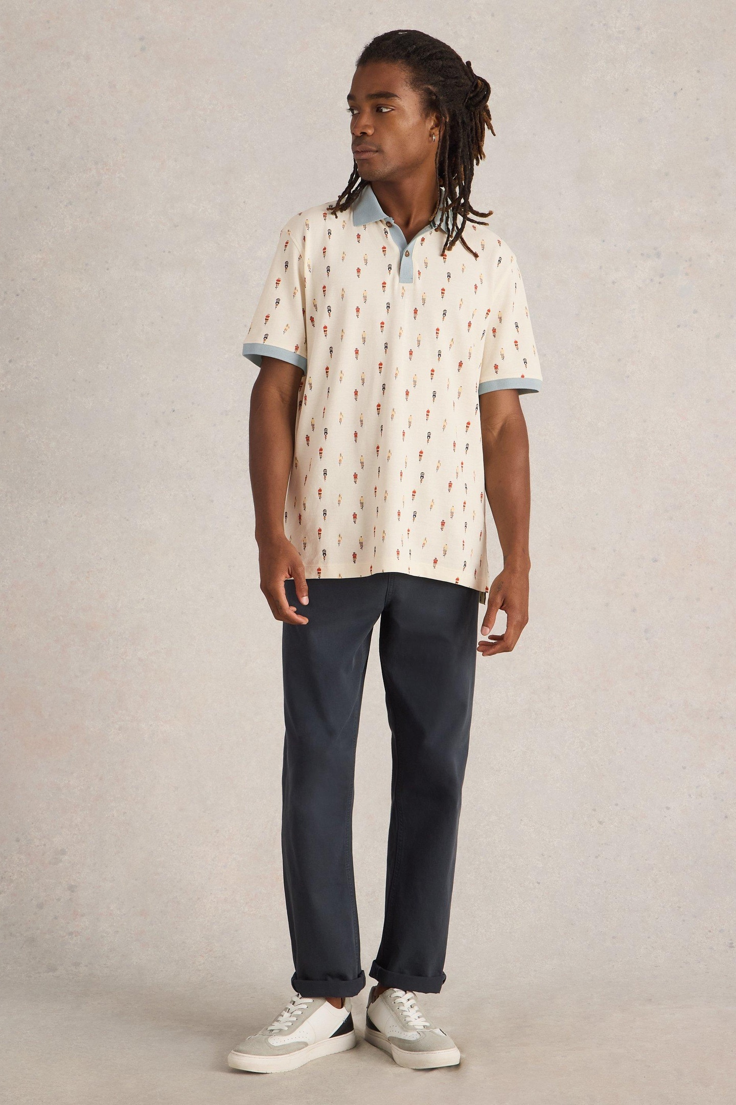 White Stuff Bike Printed Polo White Print Maat: XXL | Poloshirts Outlet | Heren | Wit