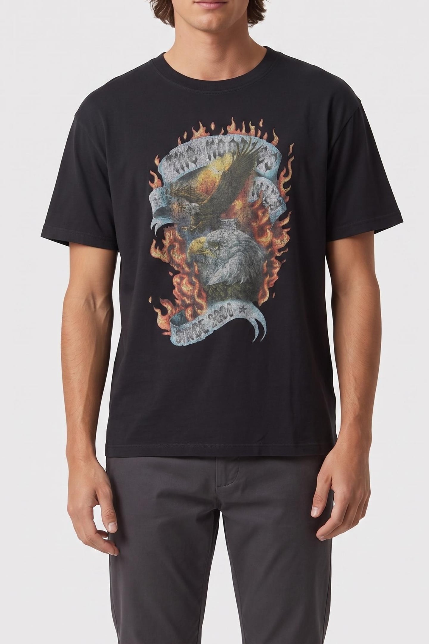 The Kooples Short-sleeved T-shirt With Print On The Front Black Washed Maat: M | T-shirts met Print Outlet | Heren | Zwart