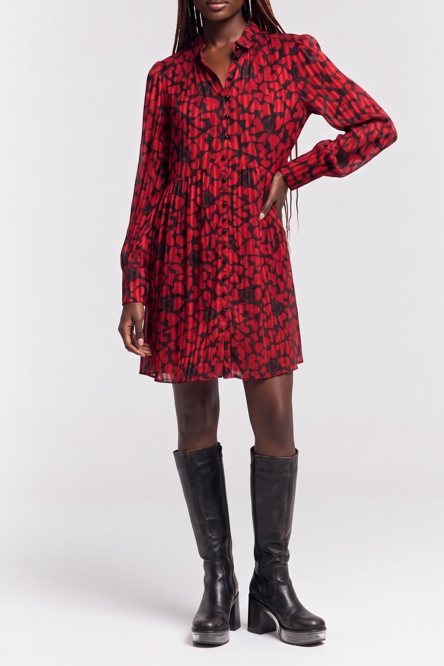 The Kooples Long-sleeved Short Dress W A Button-in High Neck Black - Red Maat: 40 | Blousejurken Outlet | Dames | Zwart
